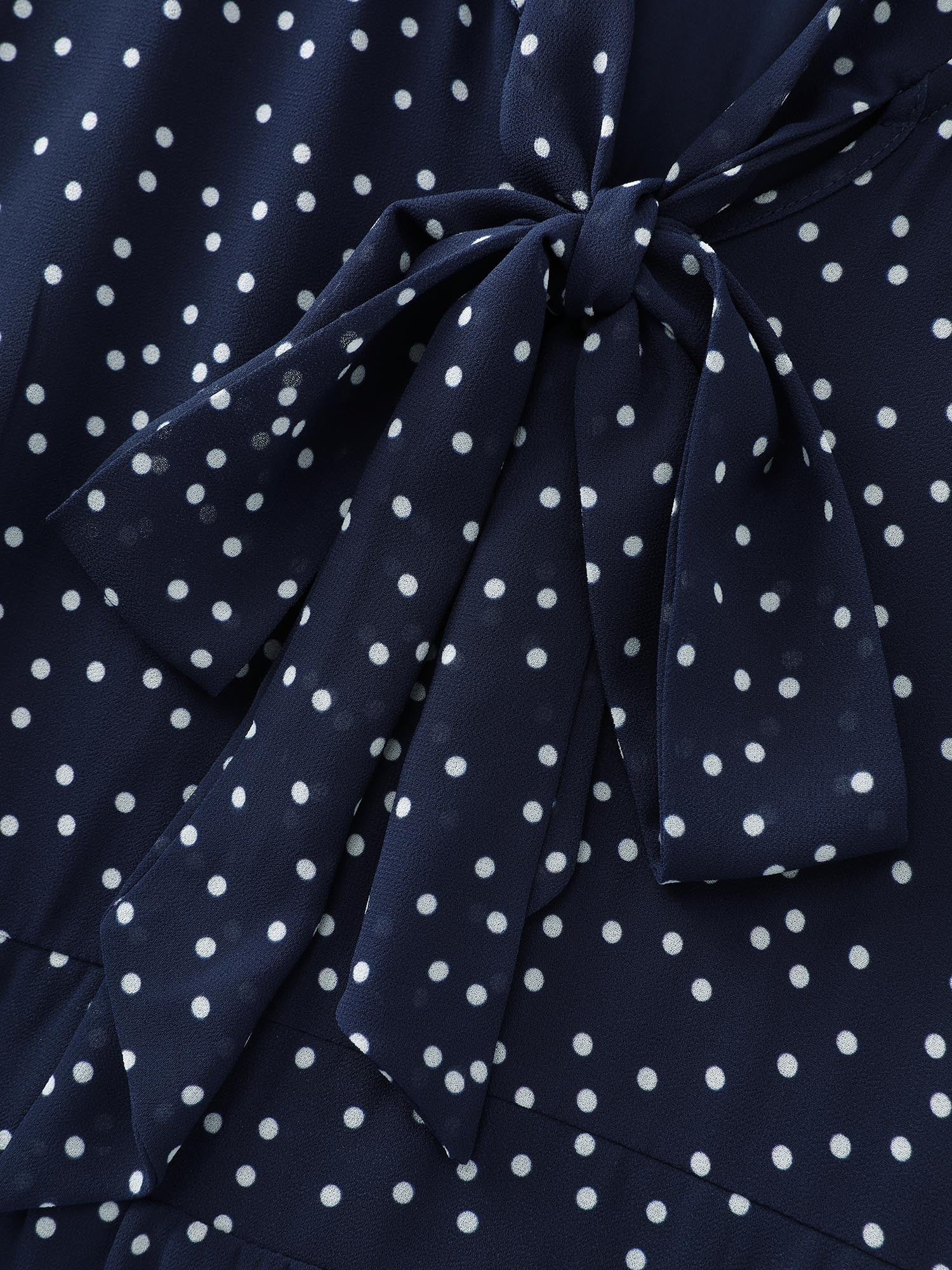 Pretty Polka Dots Ribbon Neckline Midi Dress - Image 6