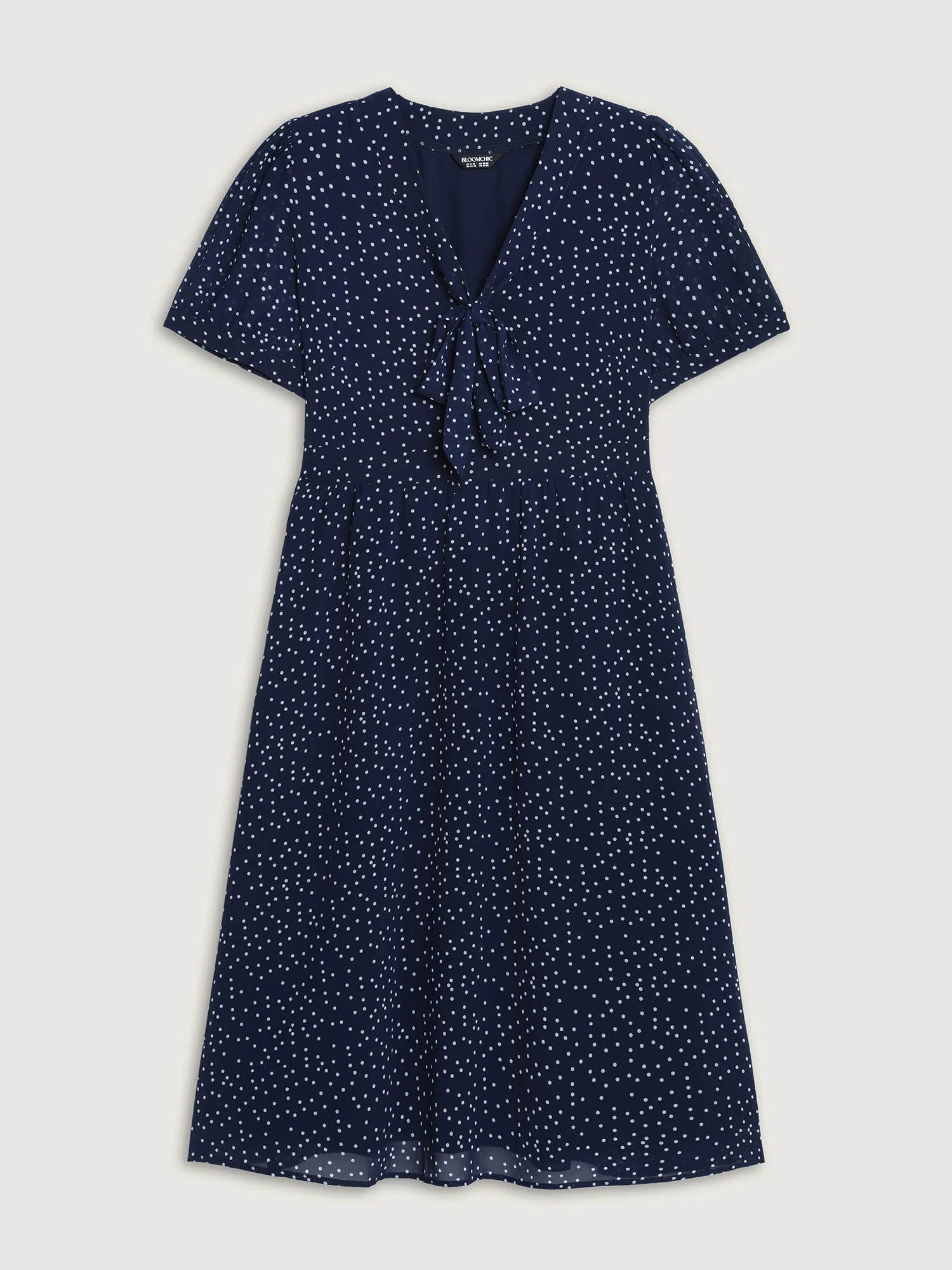Pretty Polka Dots Ribbon Neckline Midi Dress - Image 8