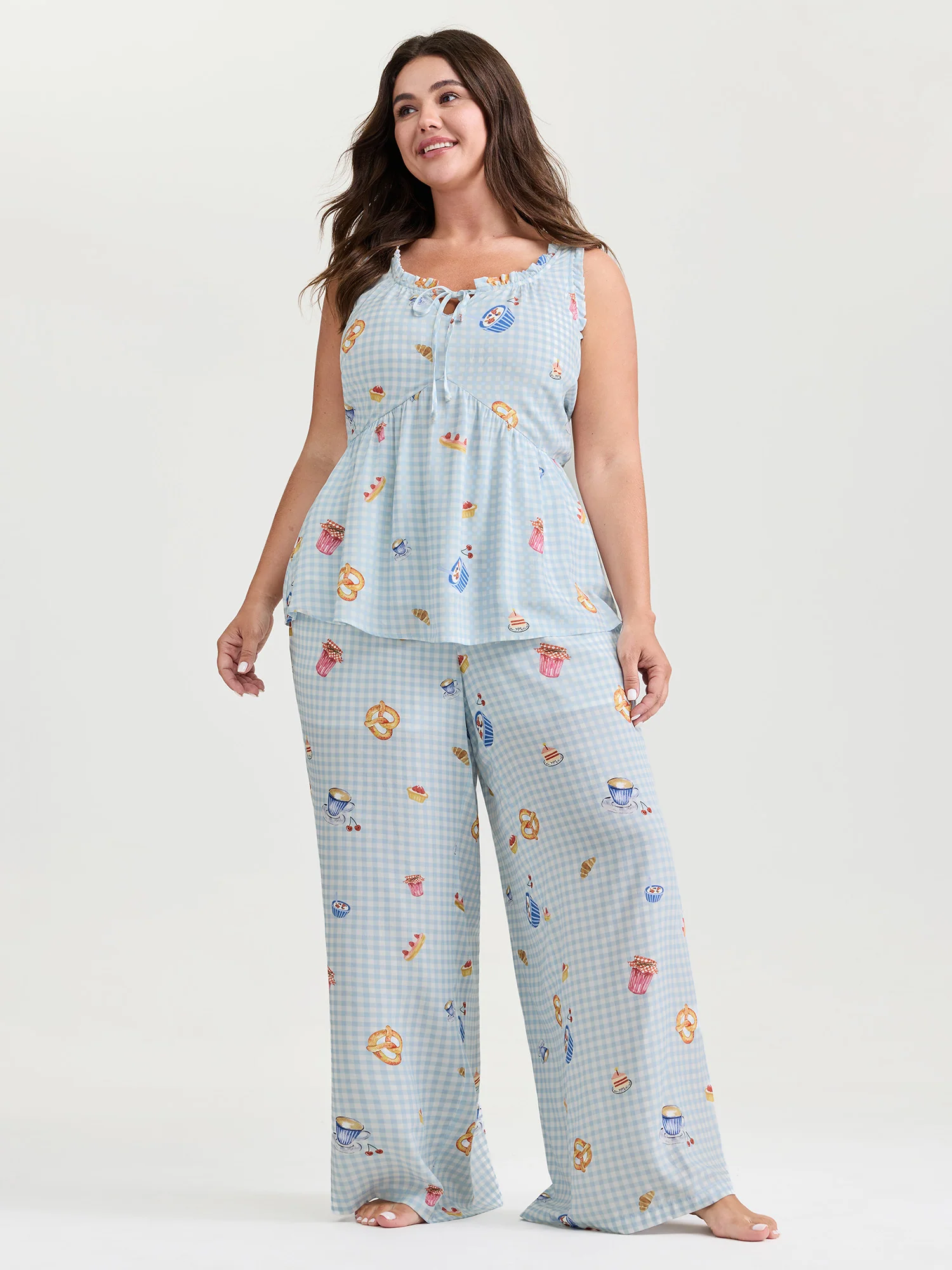 Pretzel Coffee Print Drawstring Lounge Set