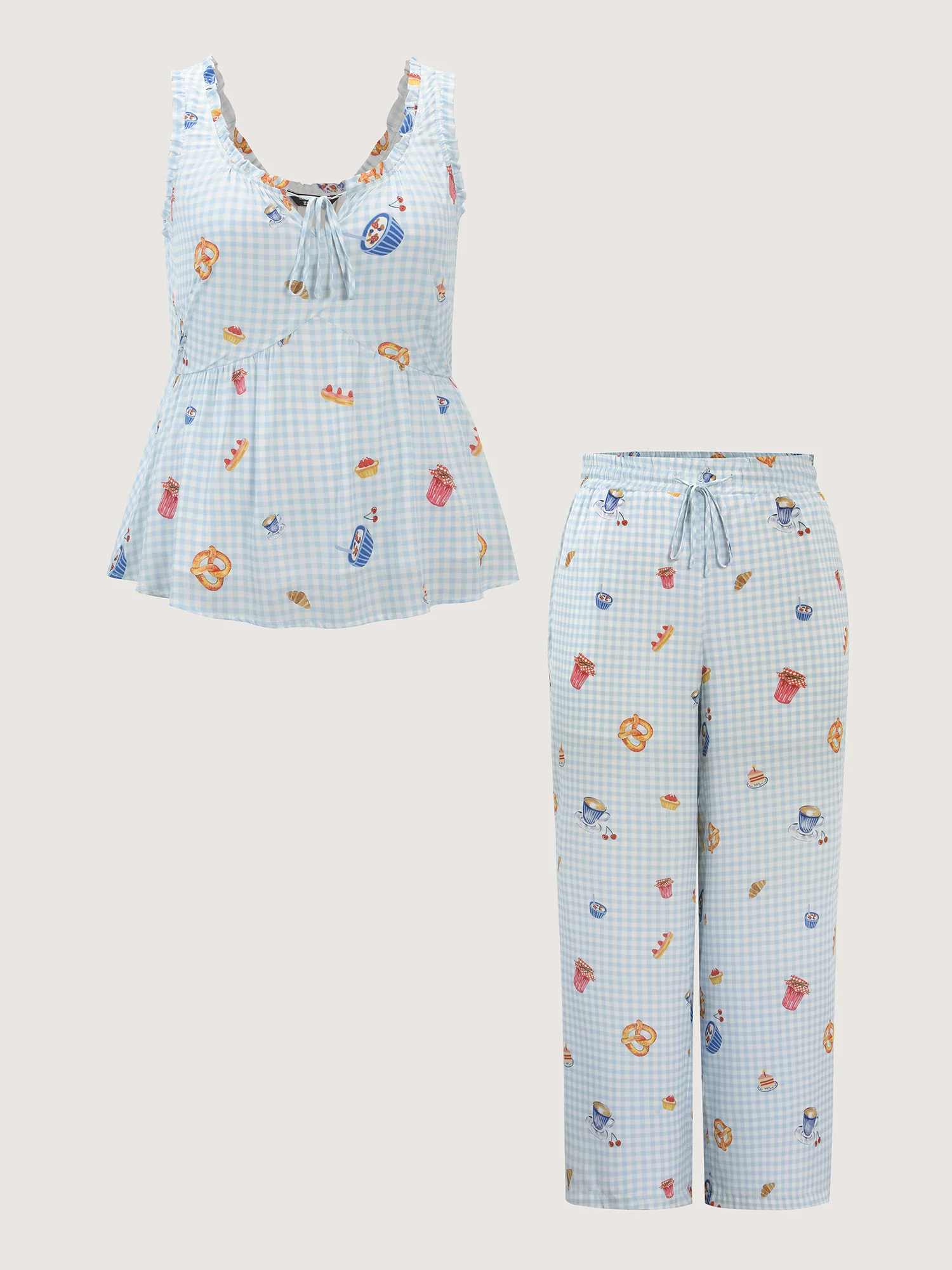 Pretzel Coffee Print Drawstring Lounge Set - Image 7