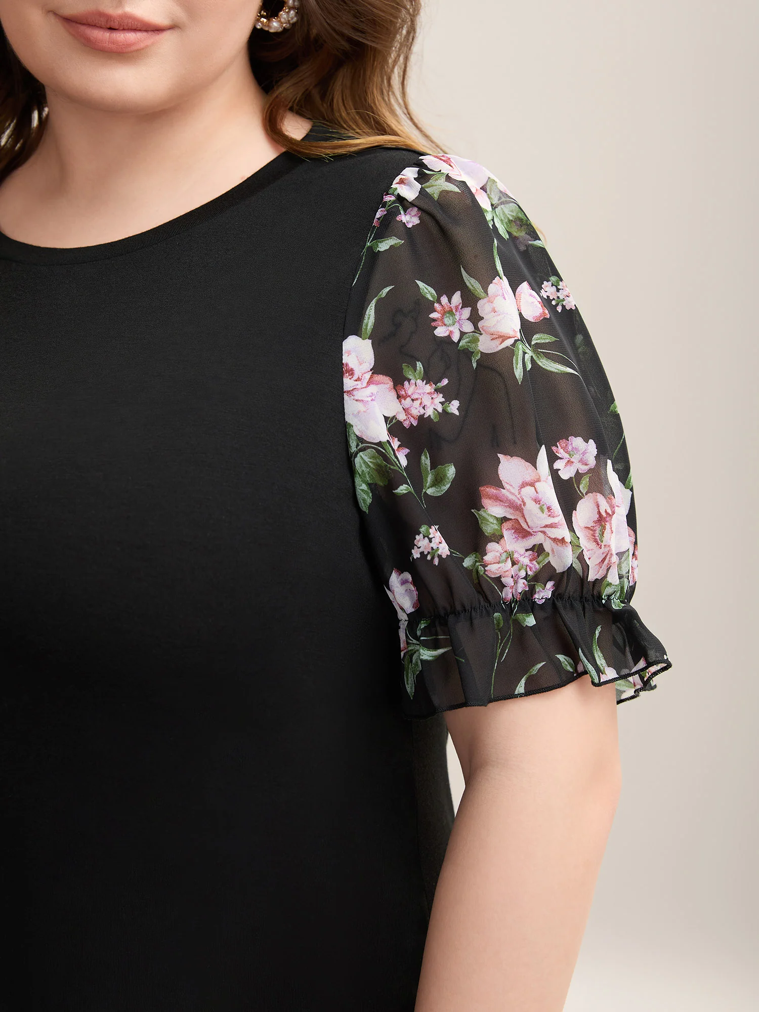 Printed Puff Sleeve Crew Neck T-Shirt - Image 2