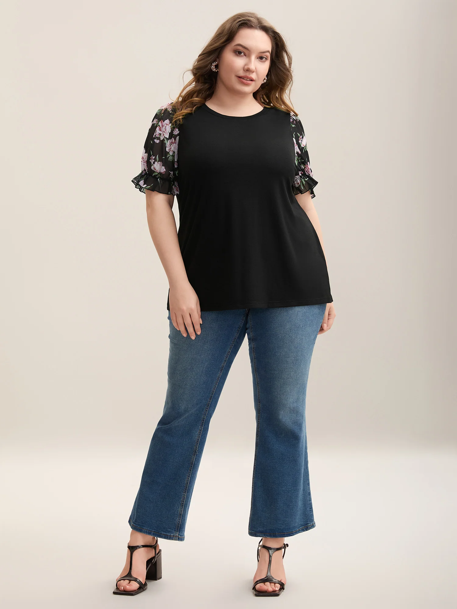 Printed Puff Sleeve Crew Neck T-Shirt - Image 3