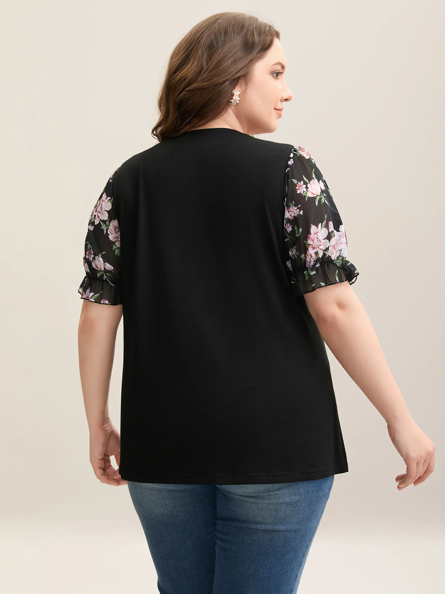 Printed Puff Sleeve Crew Neck T-Shirt - Image 4