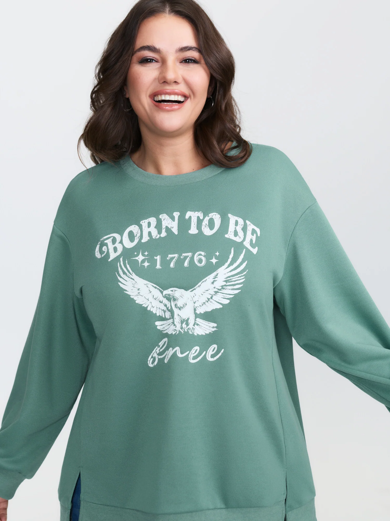 Printed Slogan Slit Sides Ribbed Sweatshirt - Image 2