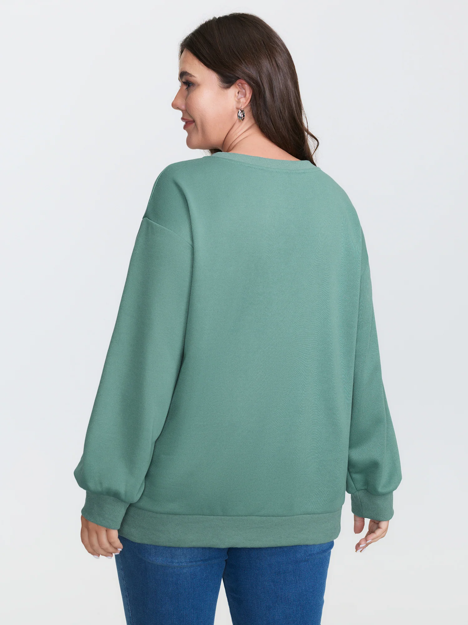 Printed Slogan Slit Sides Ribbed Sweatshirt - Image 4