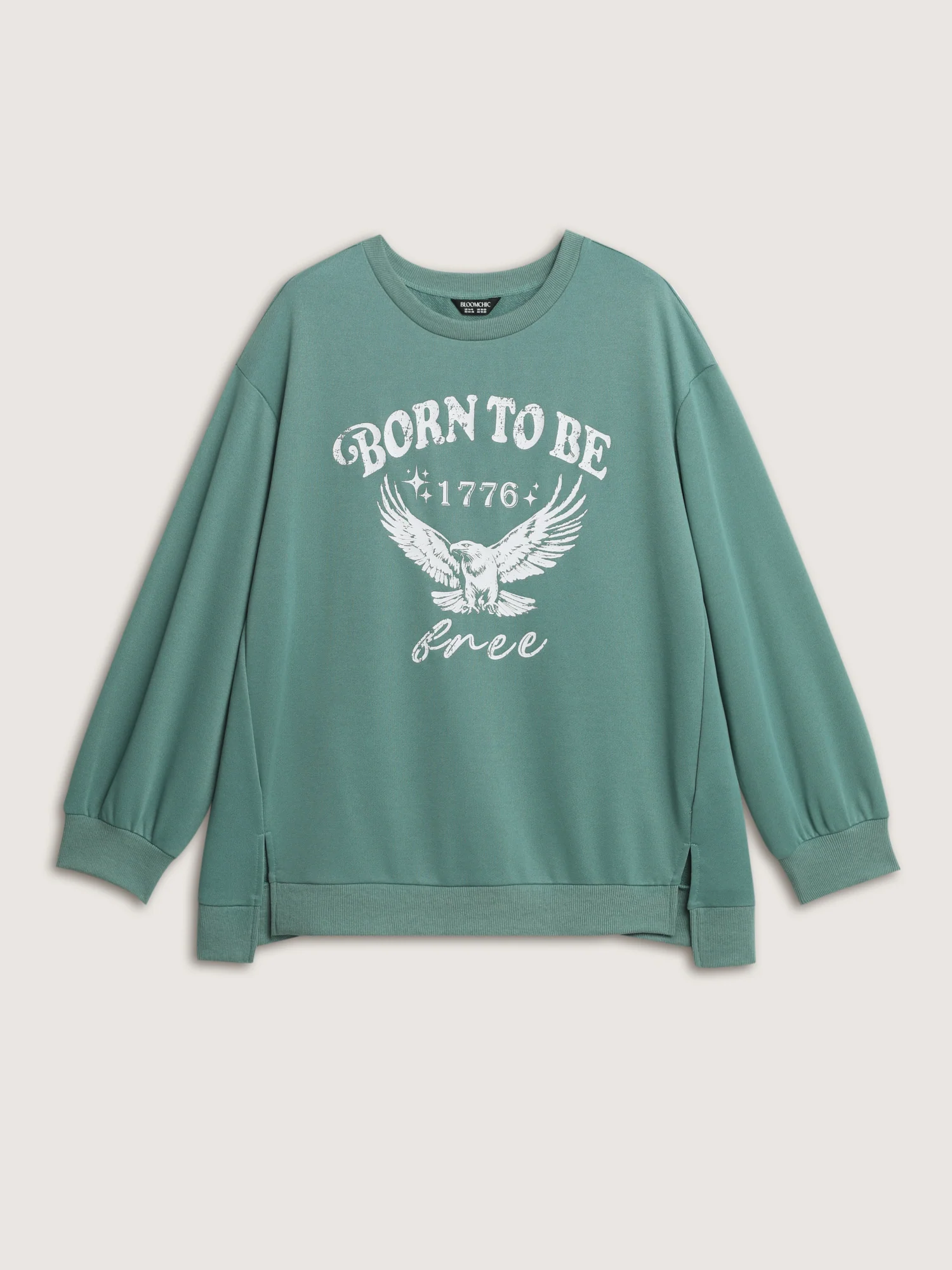 Printed Slogan Slit Sides Ribbed Sweatshirt - Image 7