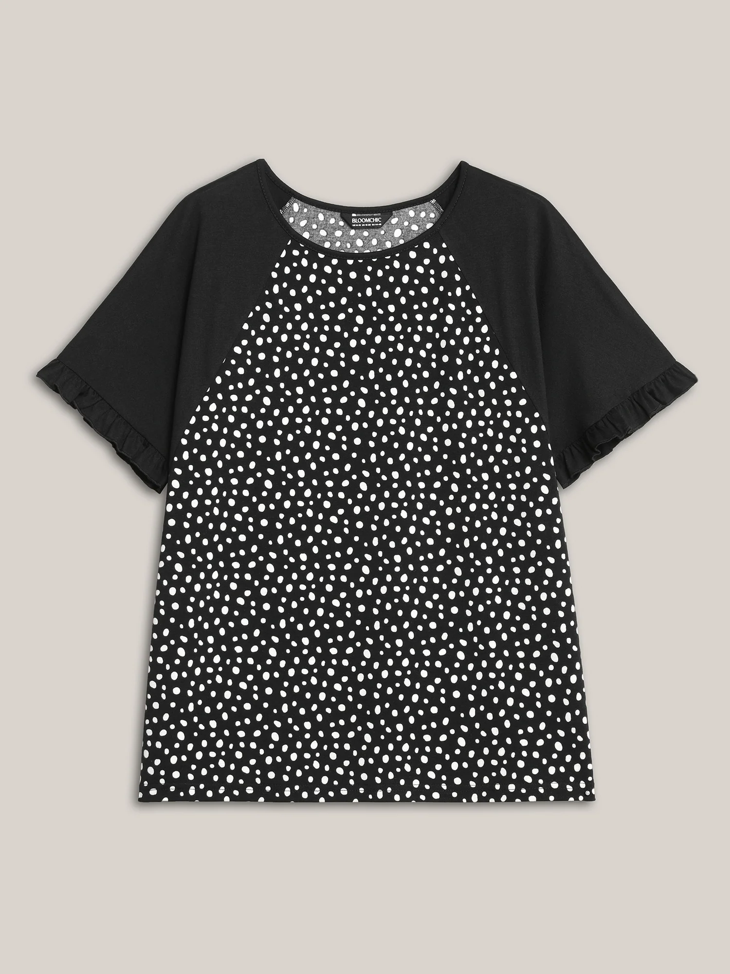 Printed Spliced Raglan Sleeve Ruffled T-Shirt - Image 8