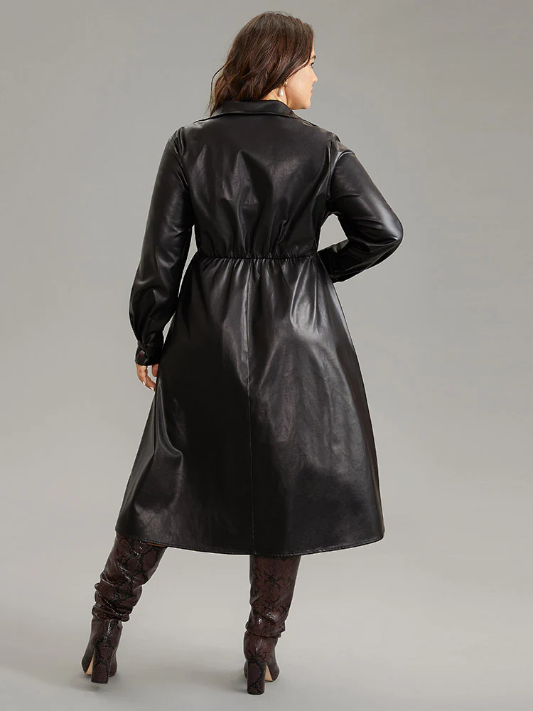PU Leather Elastic Waist Button Up Dress - Image 3