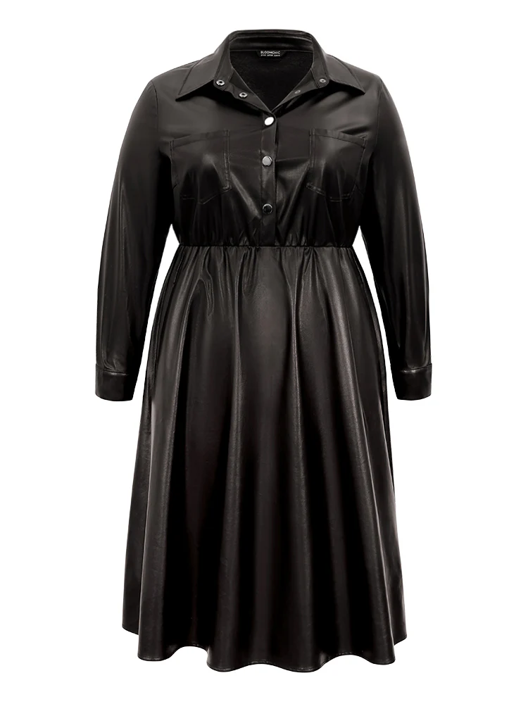 PU Leather Elastic Waist Button Up Dress - Image 5