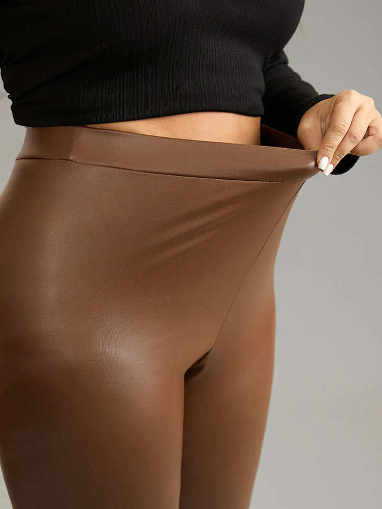 PU Leather Elastic Waist Leggings - Image 4