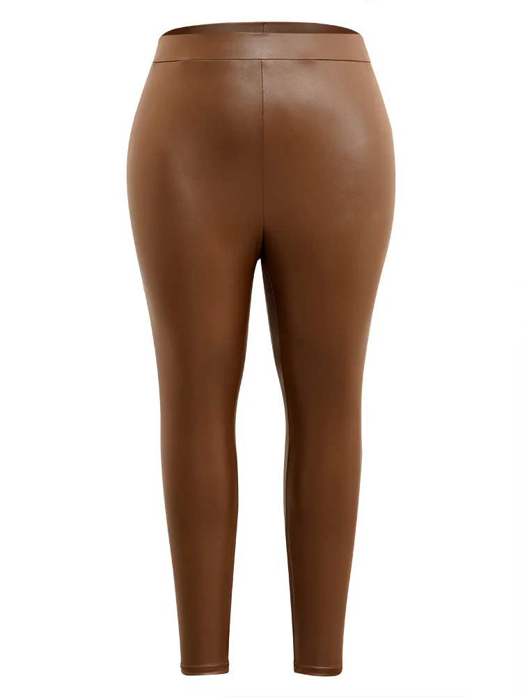 PU Leather Elastic Waist Leggings - Image 5