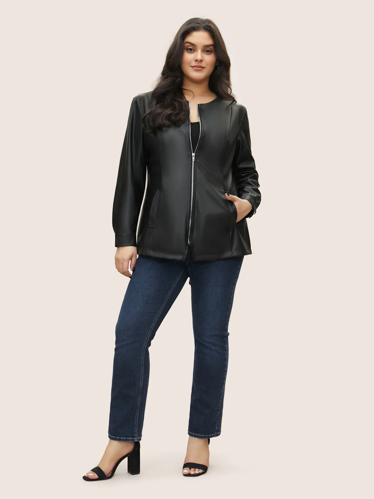 PU Leather Pocket Zipper Jacket - Image 3