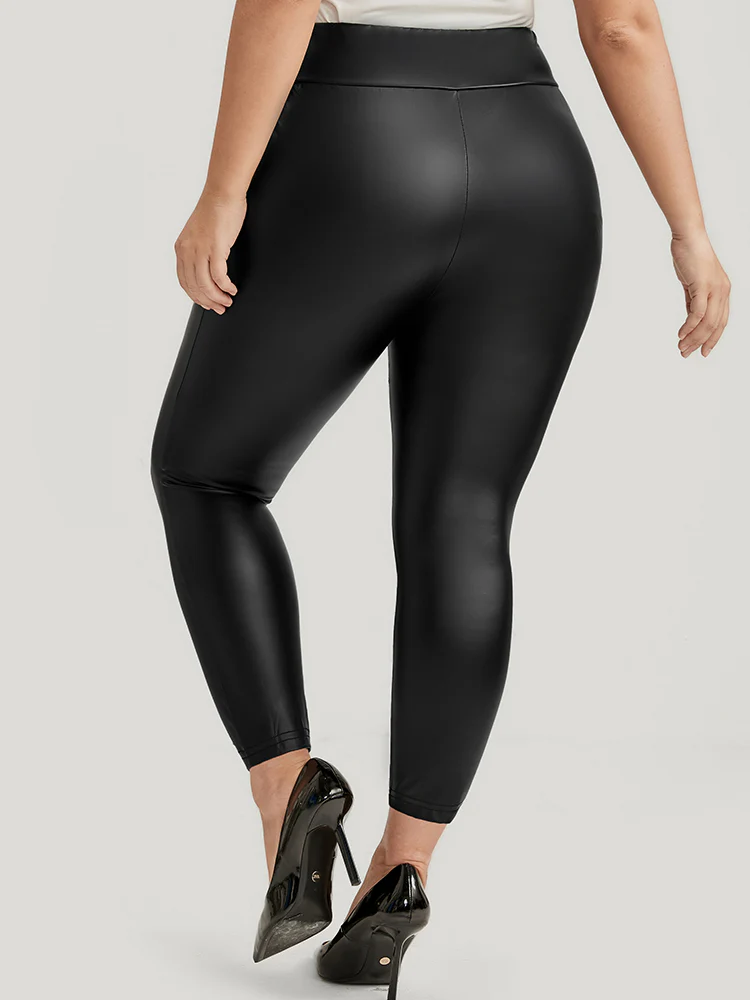 PU Leather Wideband Waist Leggings - Image 4