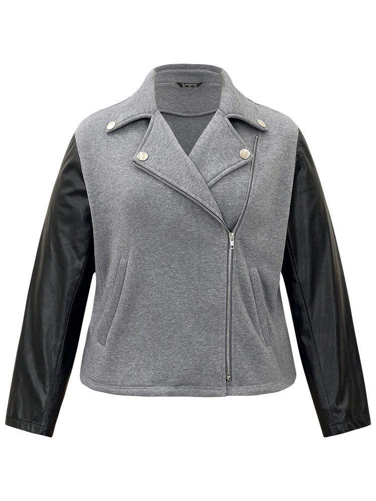 PU Leather Zipper Contrast Button Detail Jacket - Image 7
