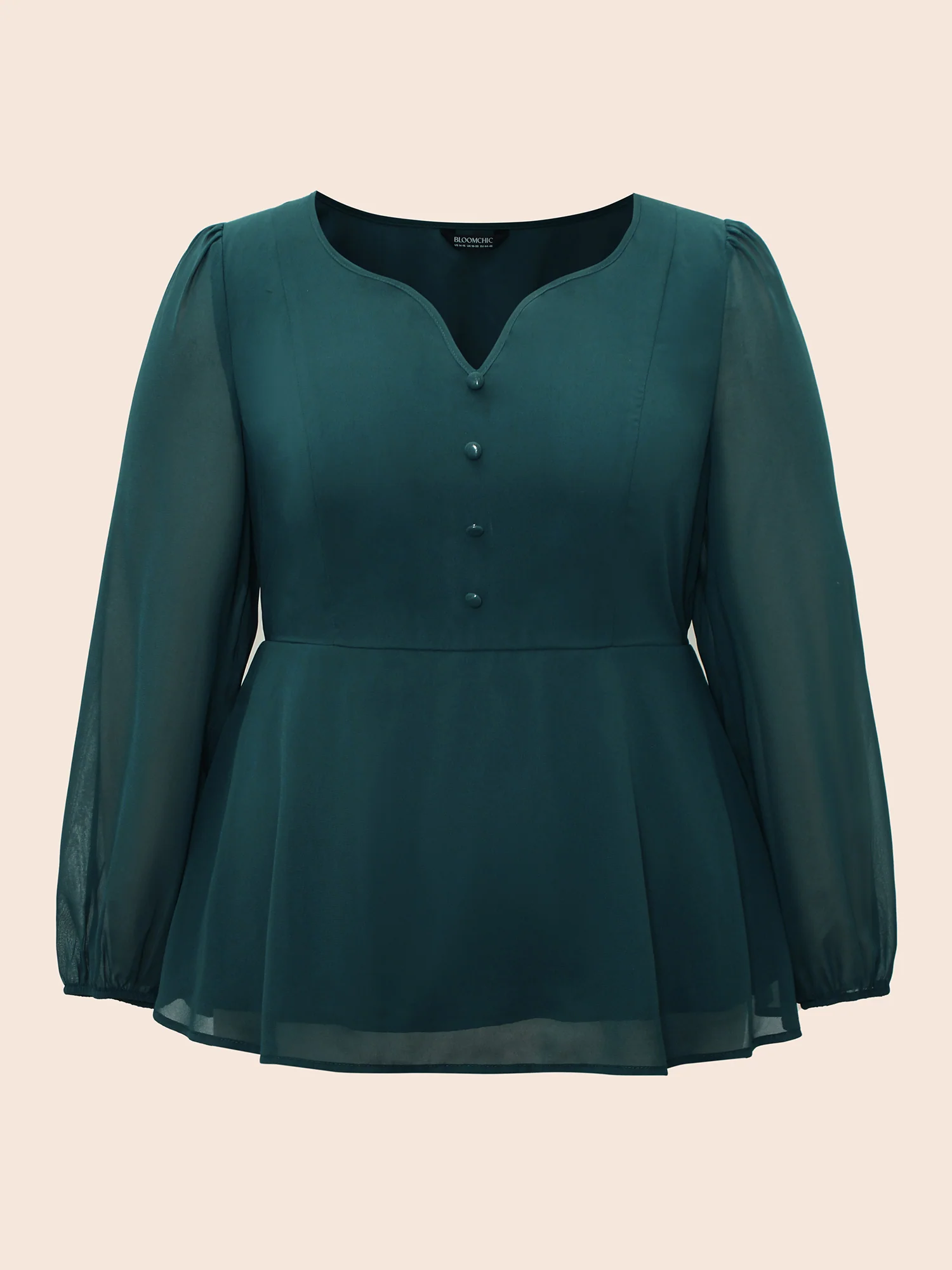Puff Sleeves Front Placket Chiffon Blouse - Image 8