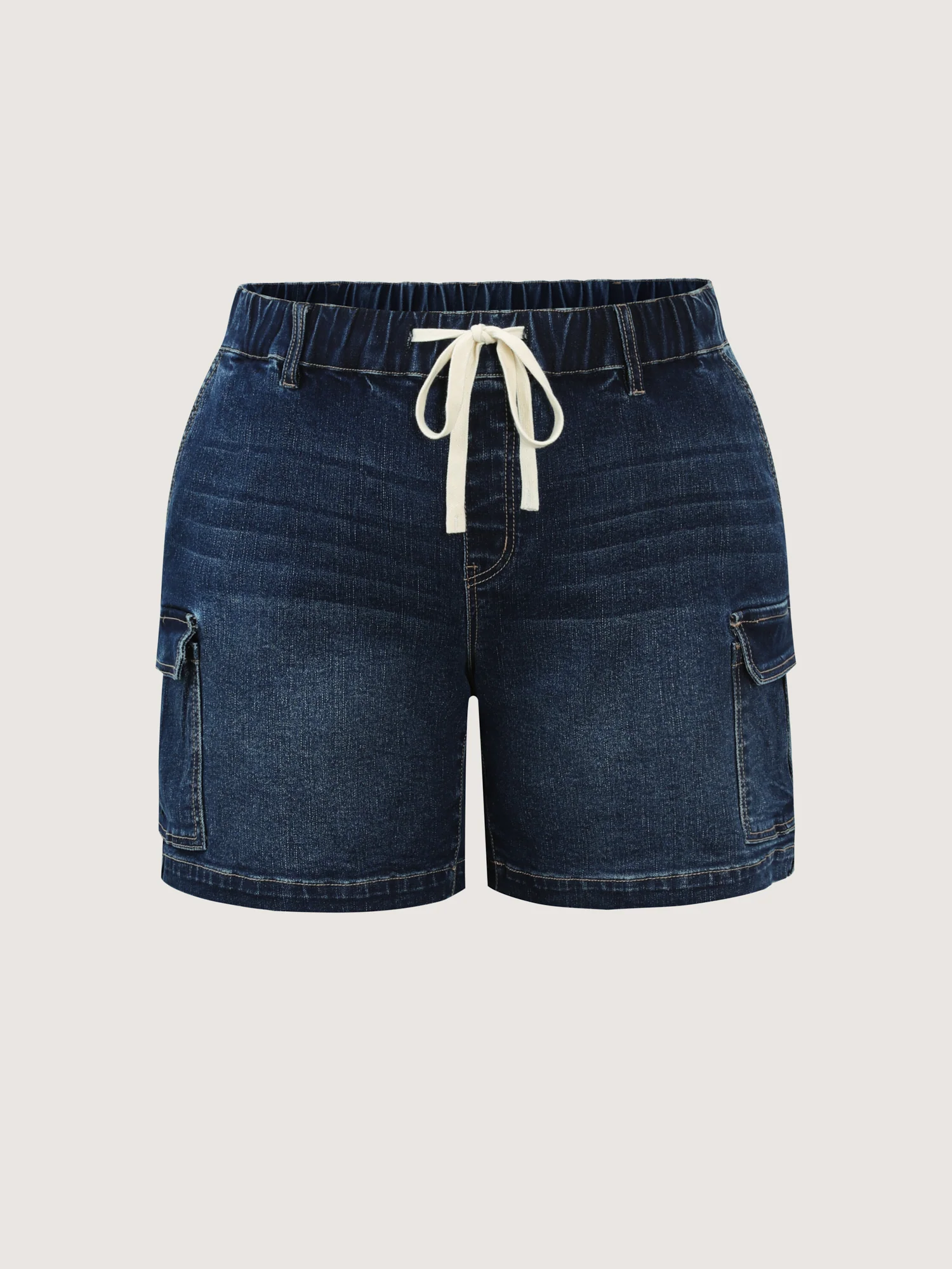 Pull-On Elastic Waistband Cargo Denim Shorts - Image 10
