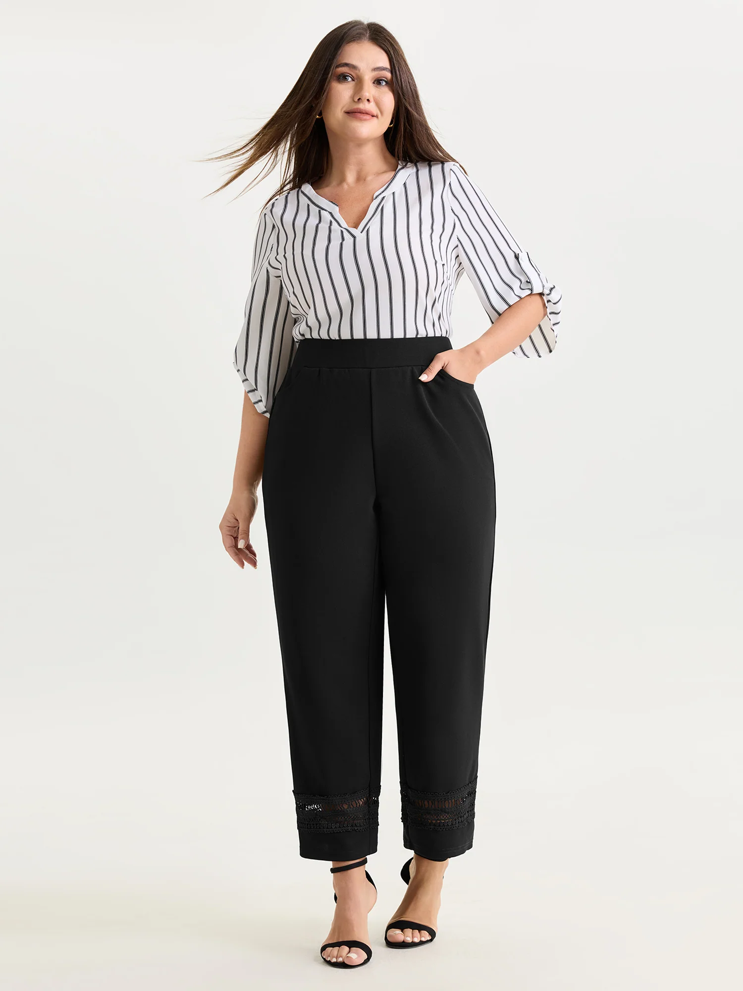 Pull-On Sheer Lace Hem Cuffed Pants