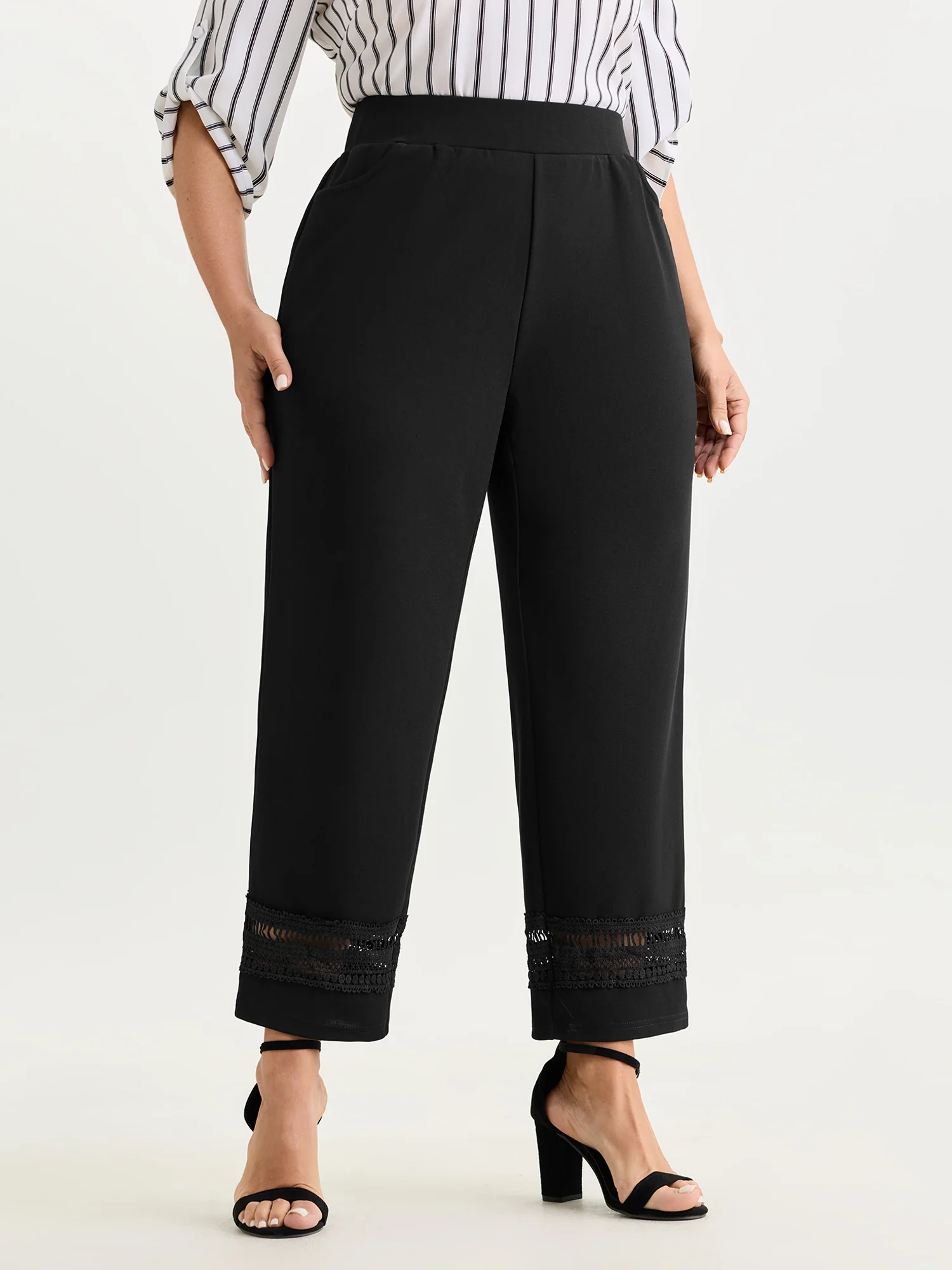 Pull-On Sheer Lace Hem Cuffed Pants - Image 2