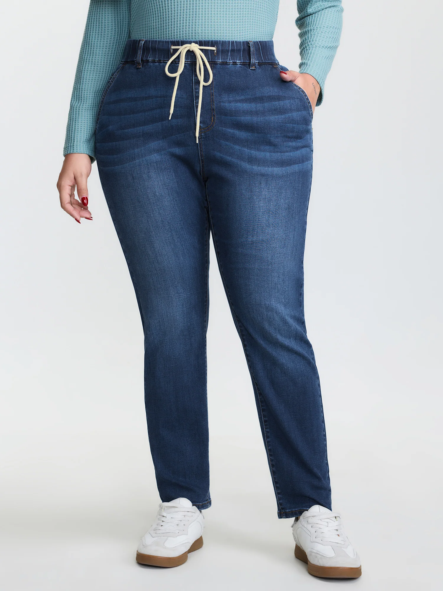 Pull-On High-Rise Drawstring Boyfriend Jeans - Image 2
