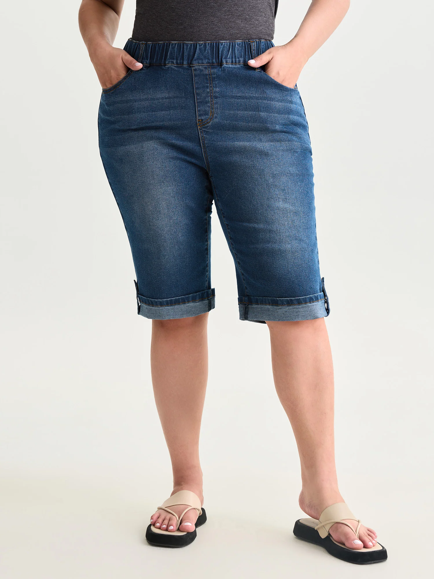 Pull-On Stretchy Denim Shorts - Image 2