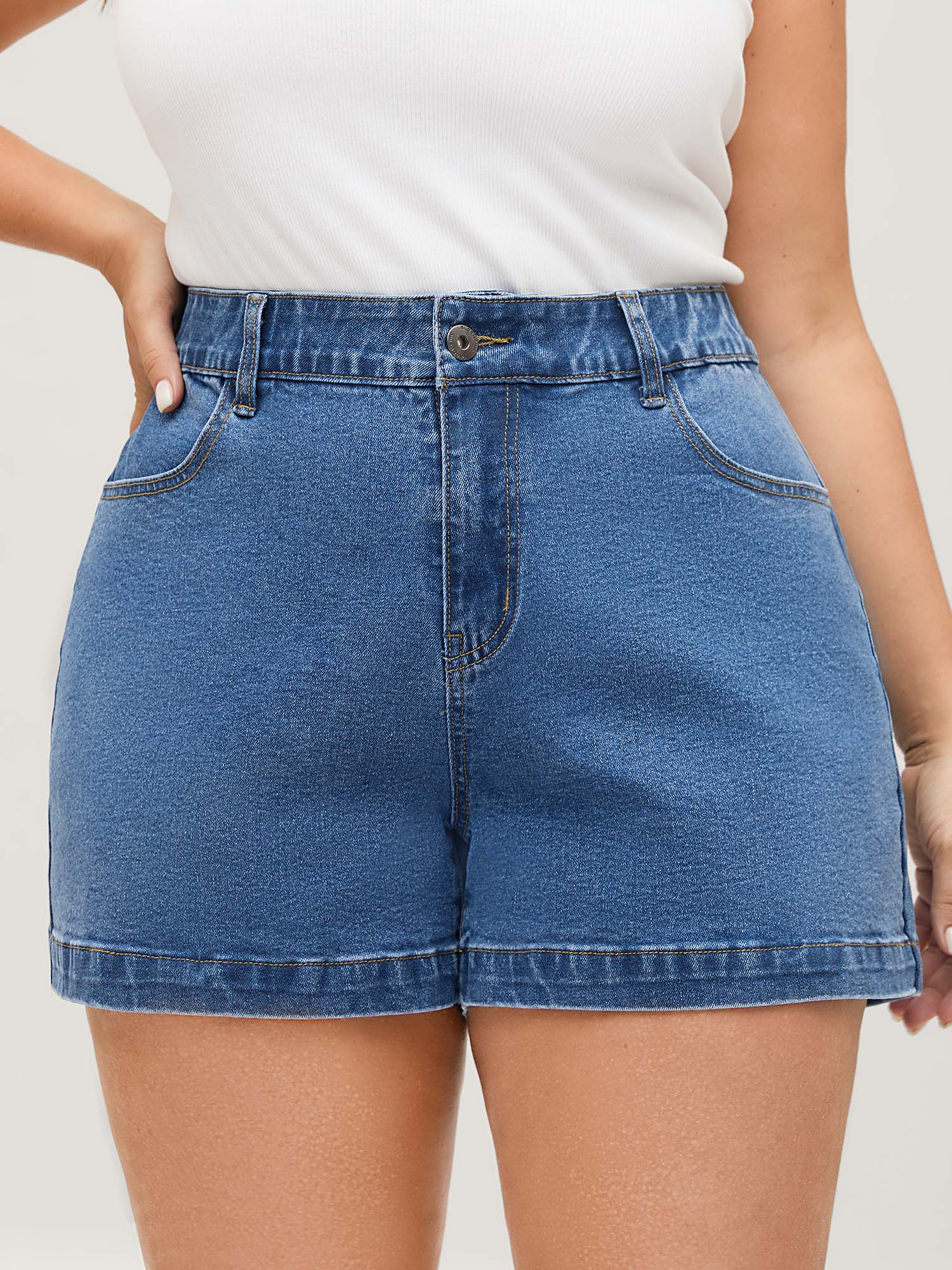 Pull-On Stretchy Waist Denim Shorts - Image 3