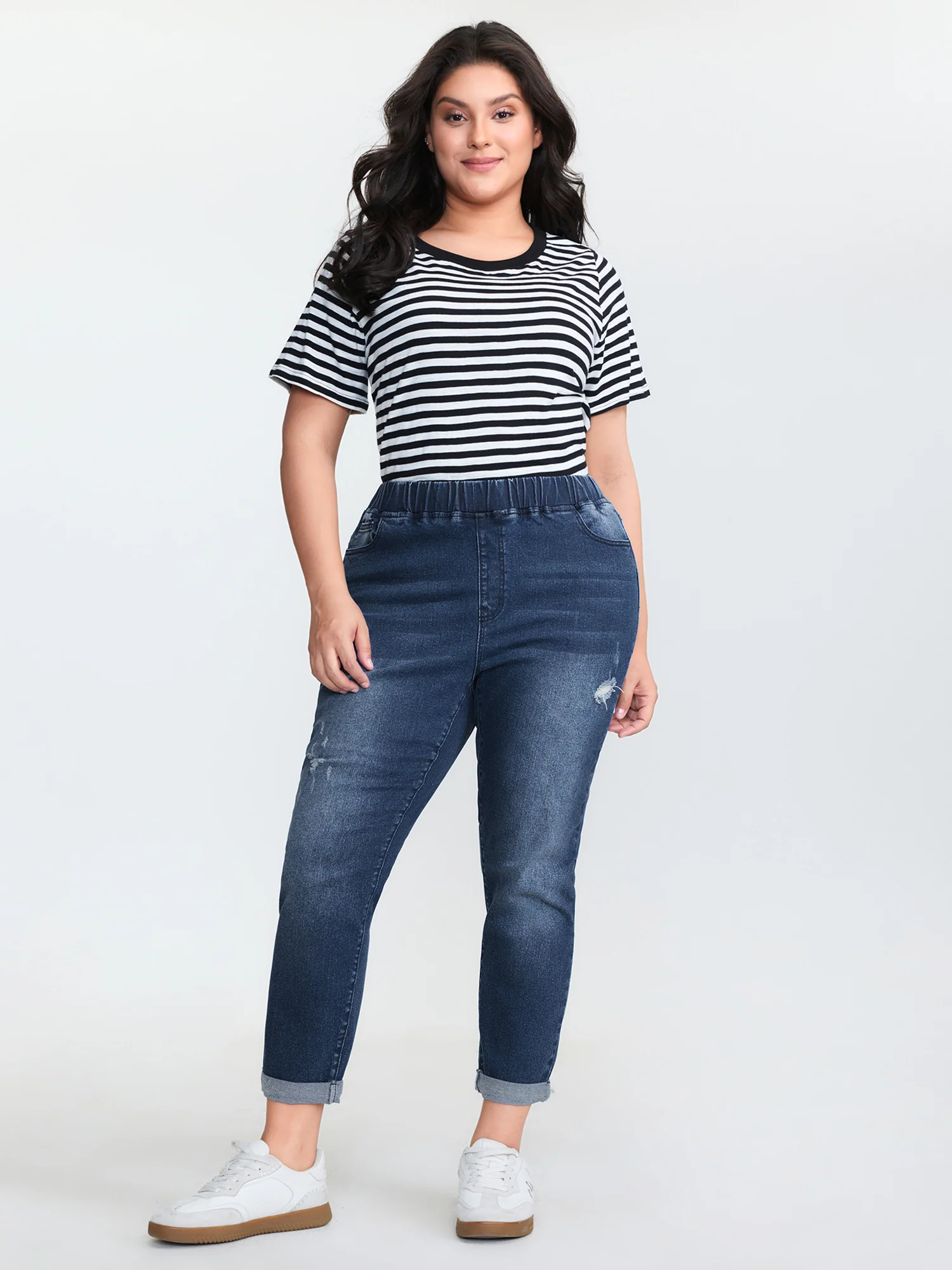 Pull-On Stretchy Waist Ripped Detail Jeans - Image 2