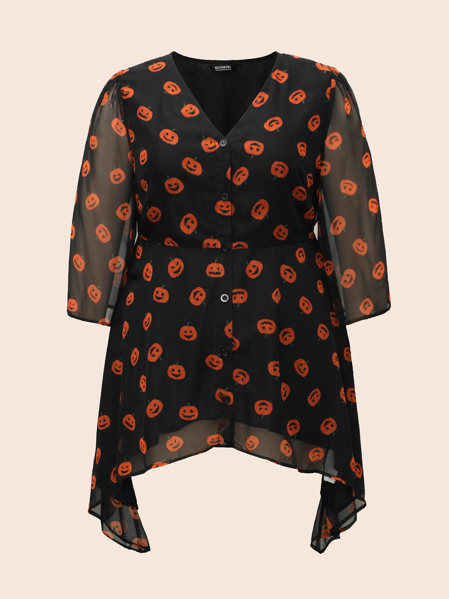 Pumpkin Asymmetrical Hem Mesh Blouse - Image 7