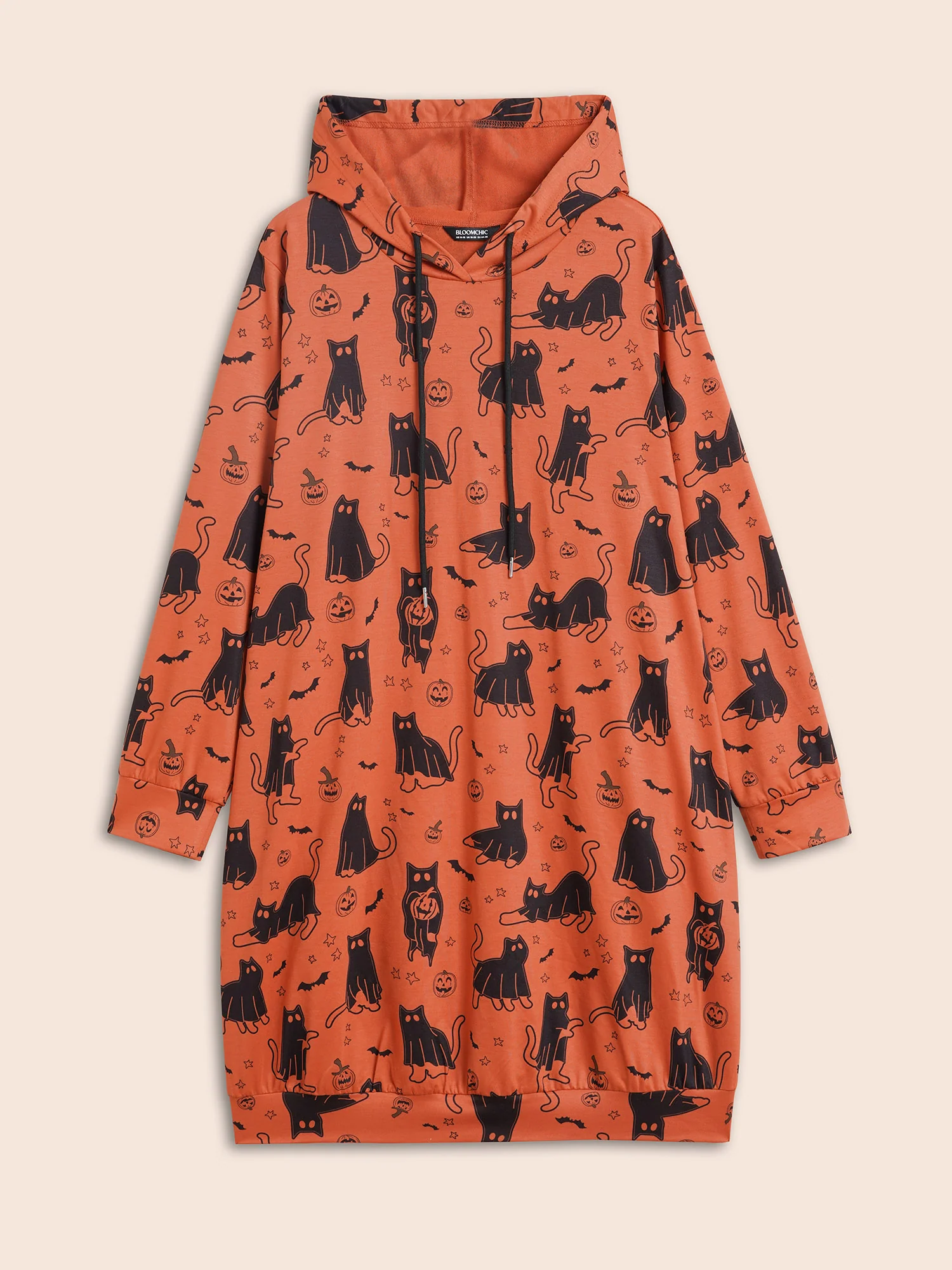Pumpkin Cat Print Hooded Midi Lounge Dress - Image 20