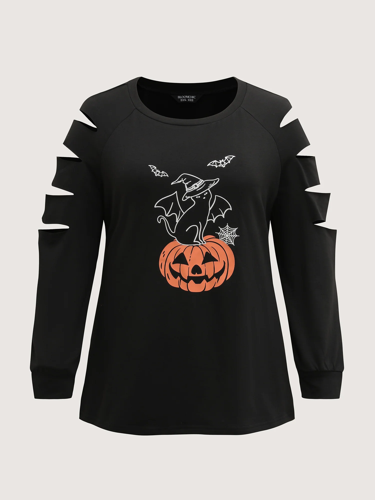 Pumpkin Cat Shoulder Laser Cut-Out Sweatshirt - Image 7