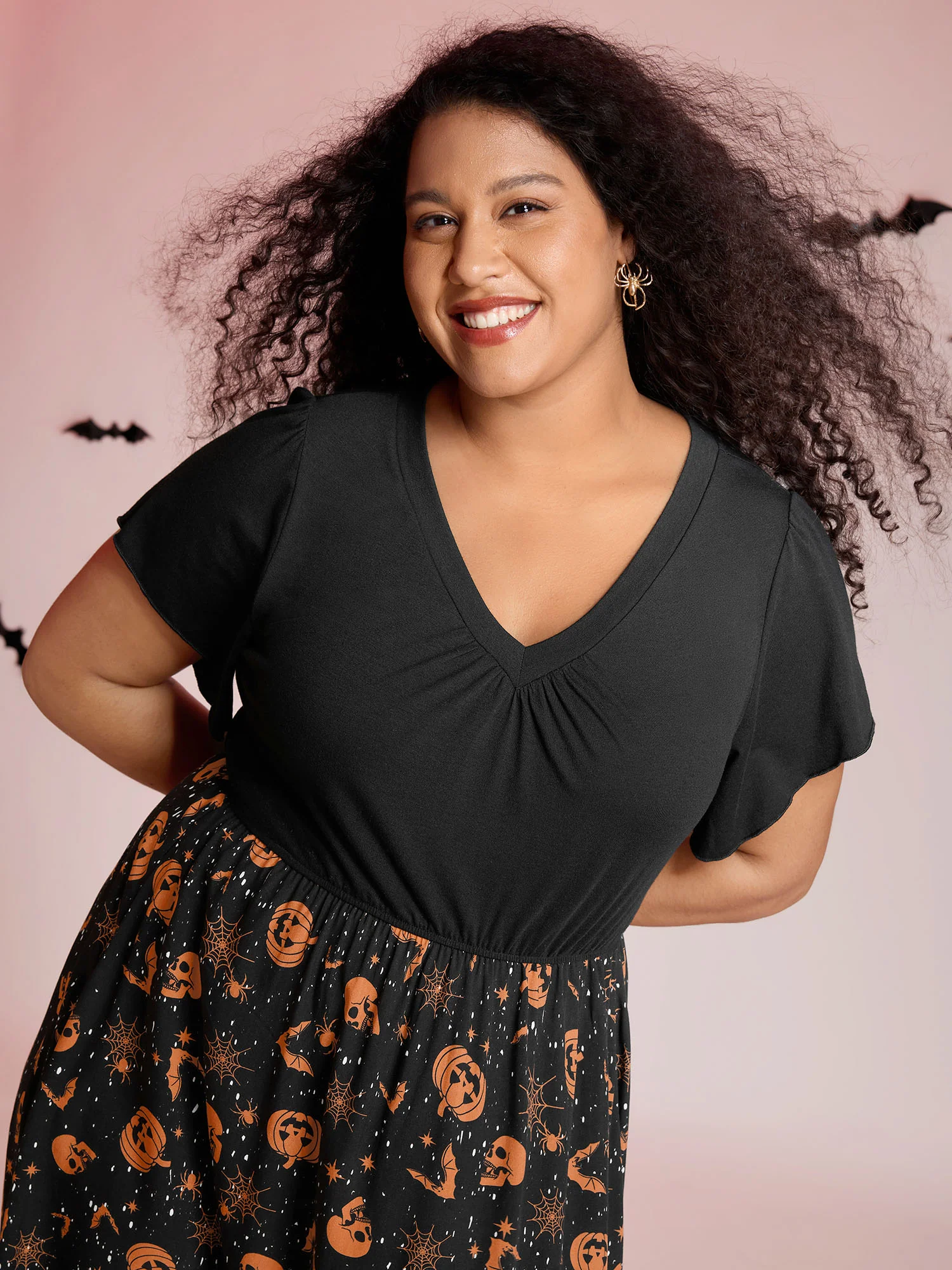 Pumpkin Contrast Print Pockets Maxi Dress - Image 2