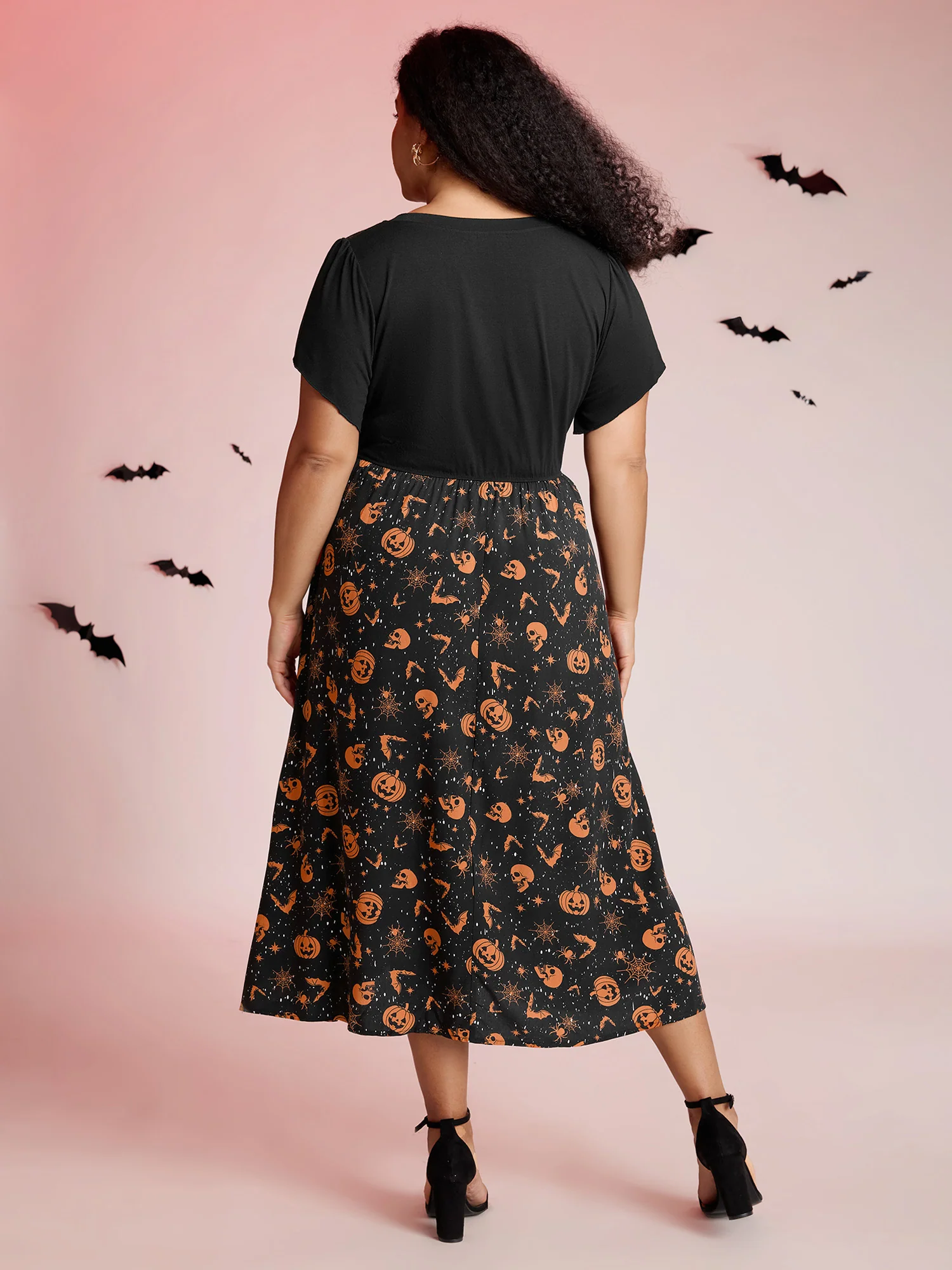 Pumpkin Contrast Print Pockets Maxi Dress - Image 4