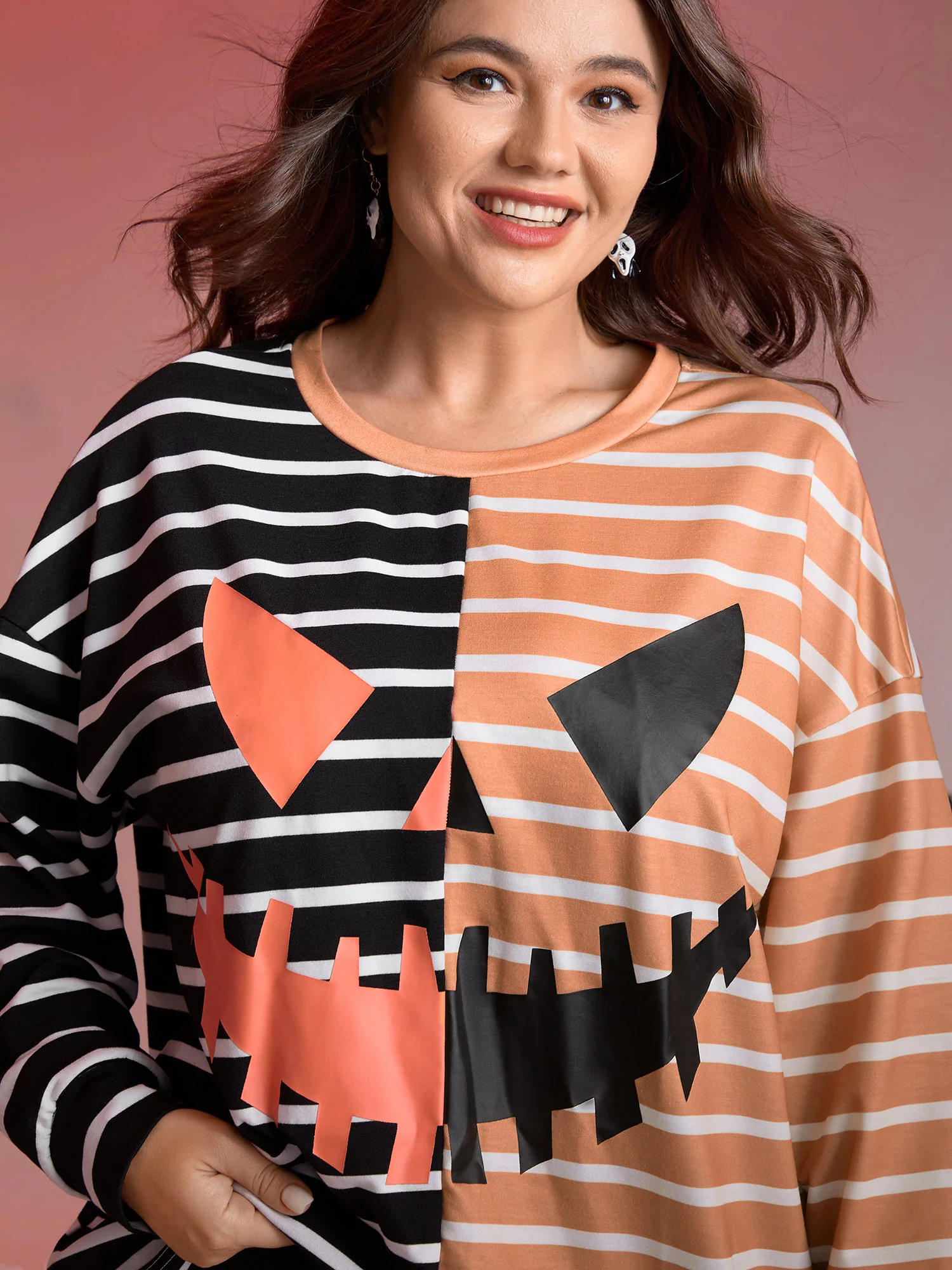 Pumpkin Contrast Stripes Full Sleeve Sweatshirt - Image 2