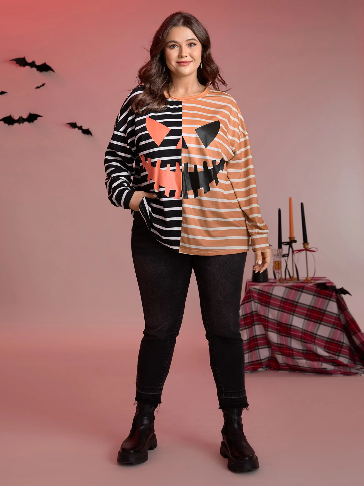 Pumpkin Contrast Stripes Full Sleeve Sweatshirt - Image 3
