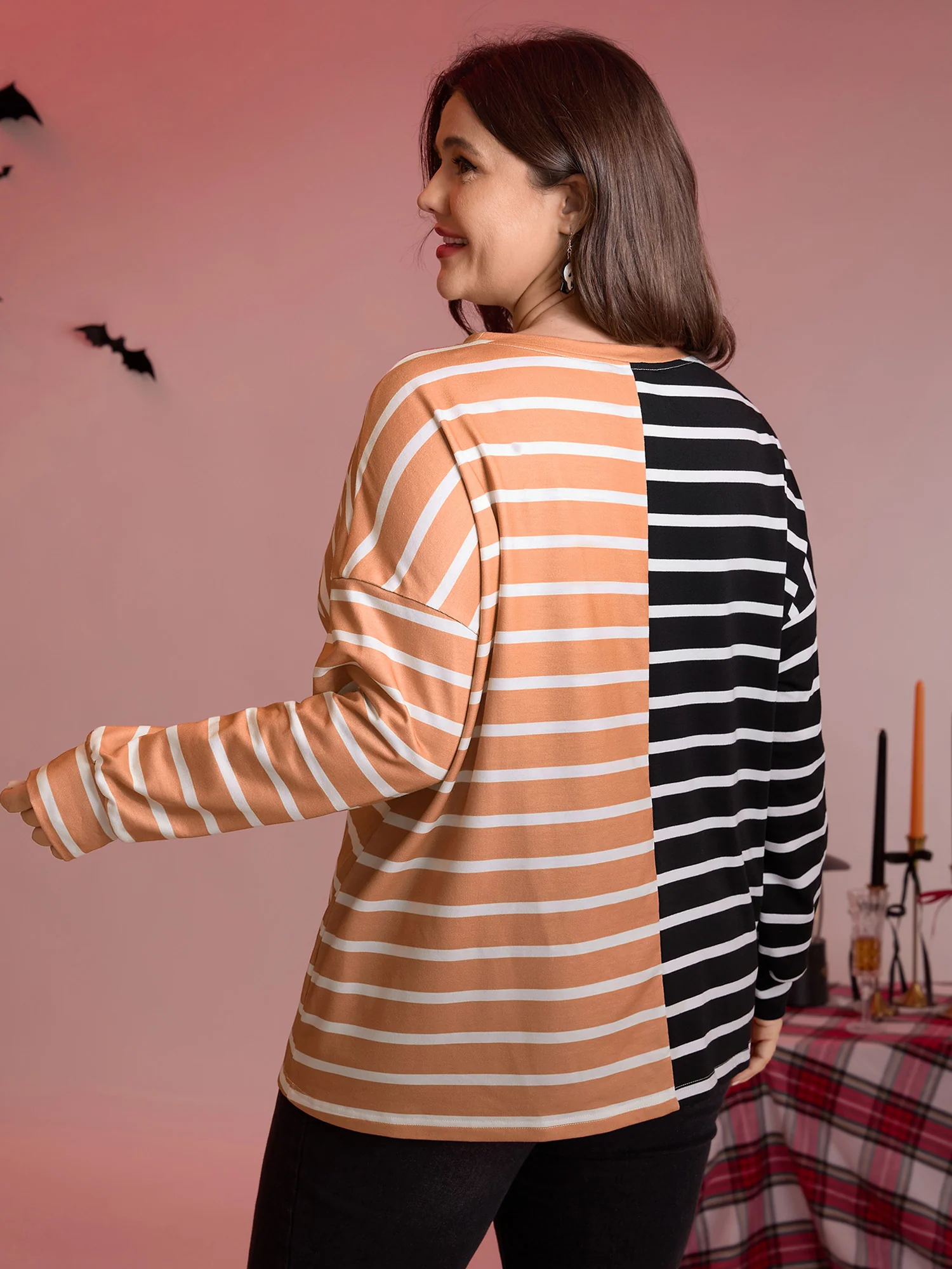 Pumpkin Contrast Stripes Full Sleeve Sweatshirt - Image 4