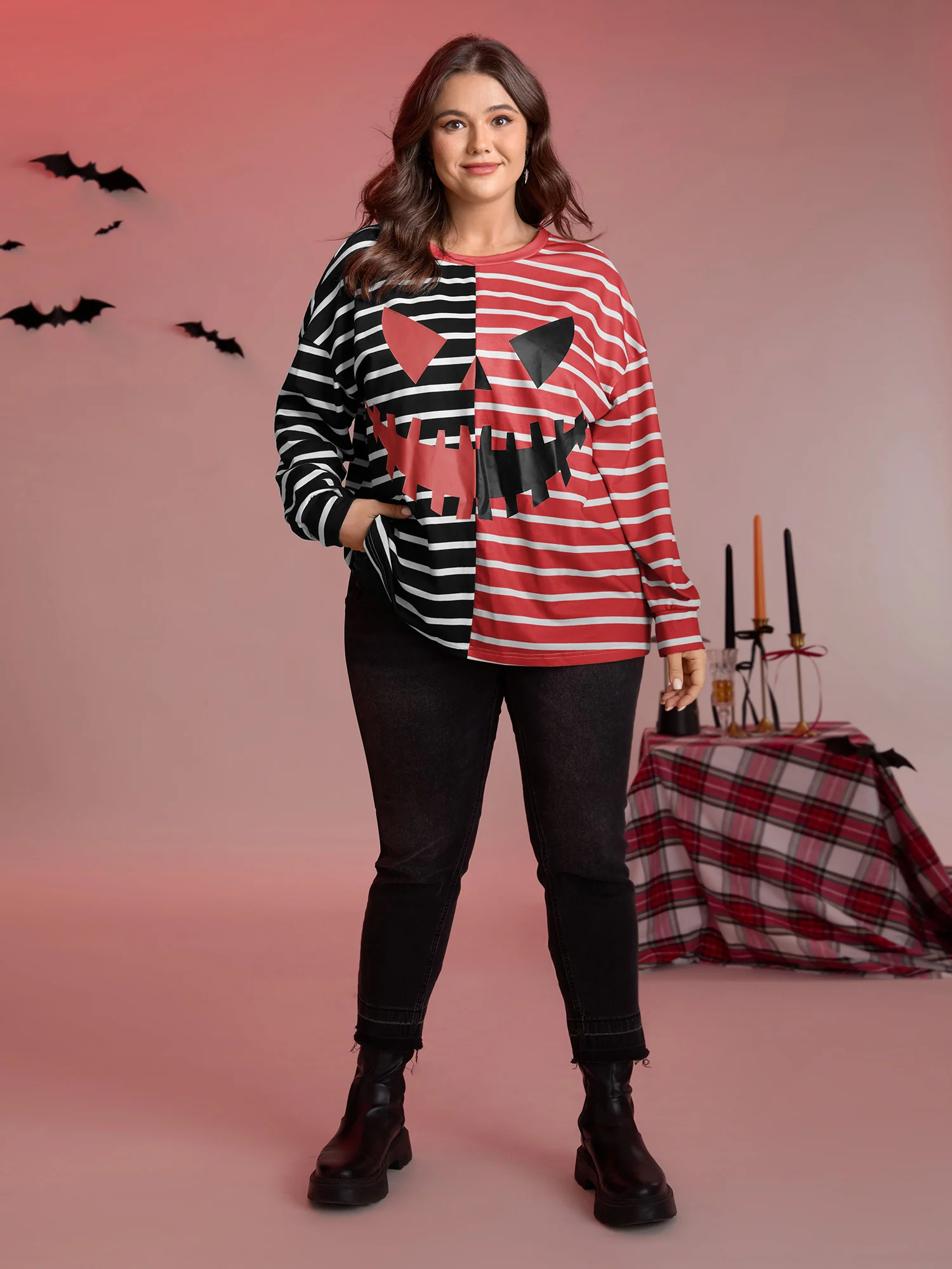 Pumpkin Contrast Stripes Full Sleeve Sweatshirt - Image 9
