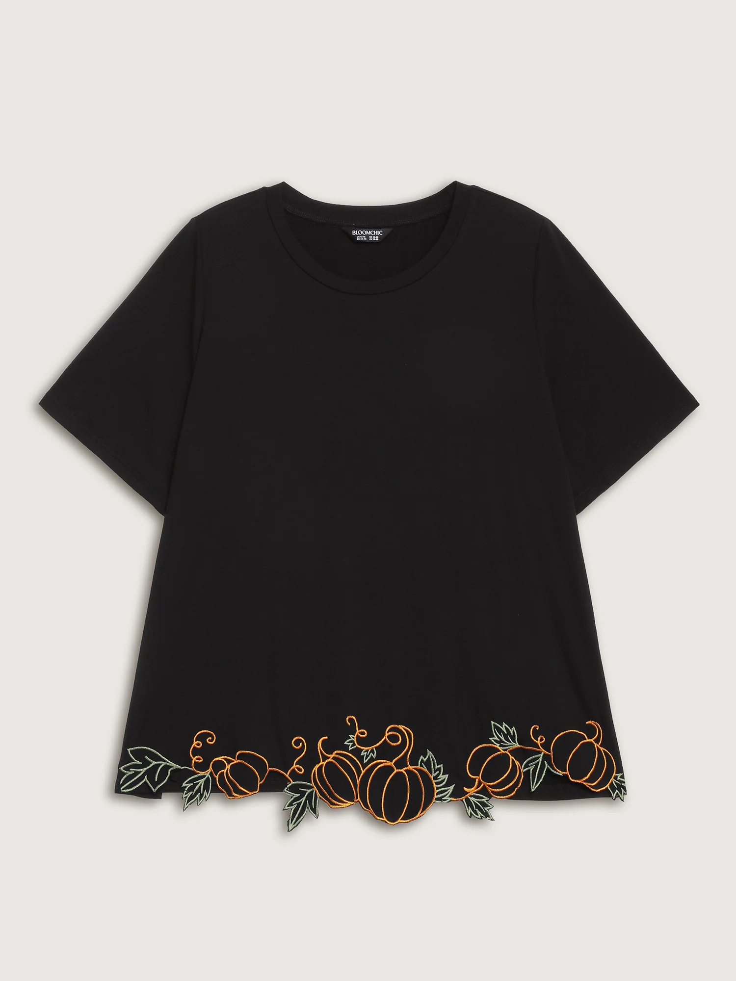 Pumpkin Embroidered Hem Solid T-Shirt - Image 6