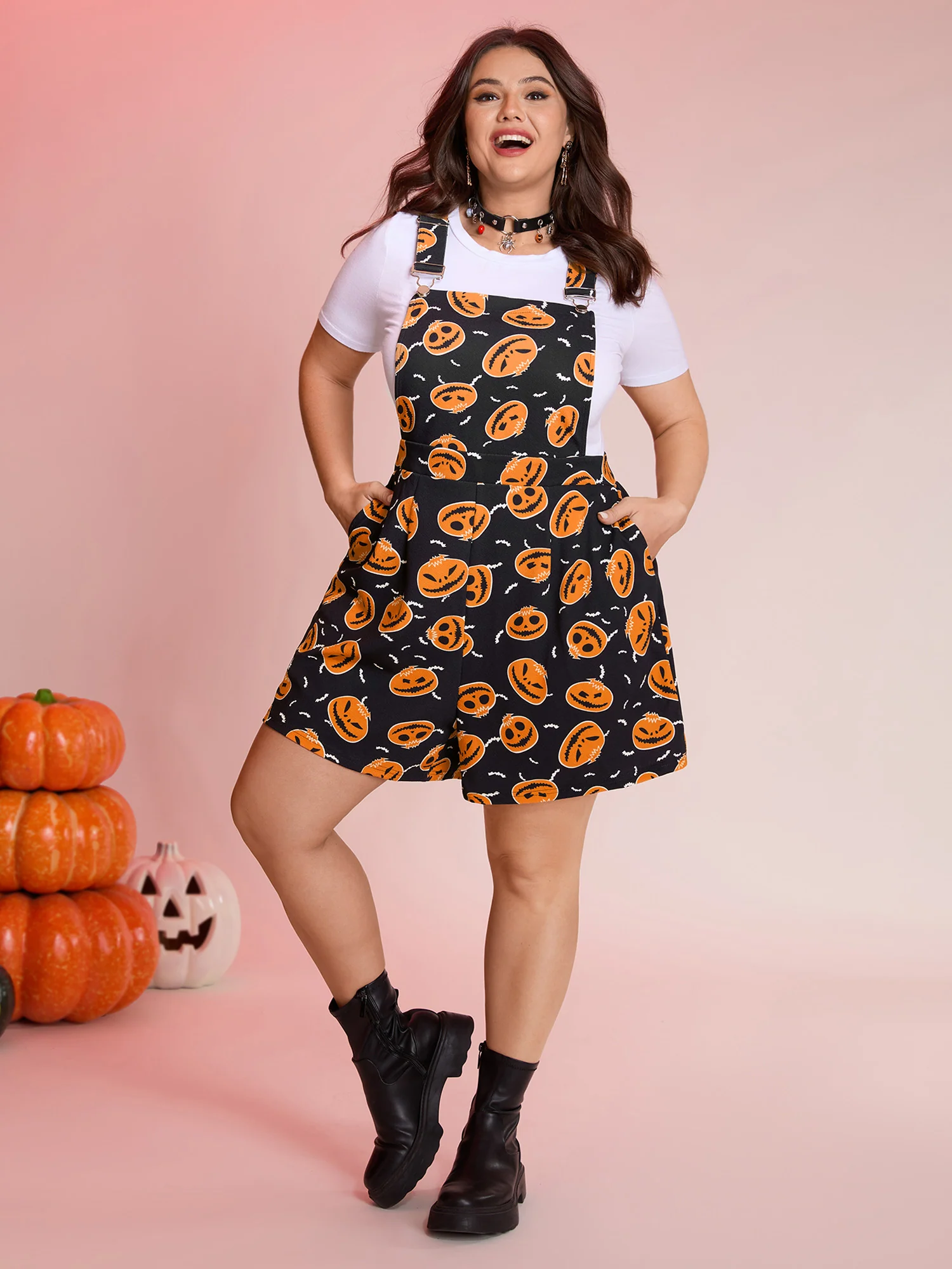 Pumpkin Everywhere Elastic Waist Romper - Image 3