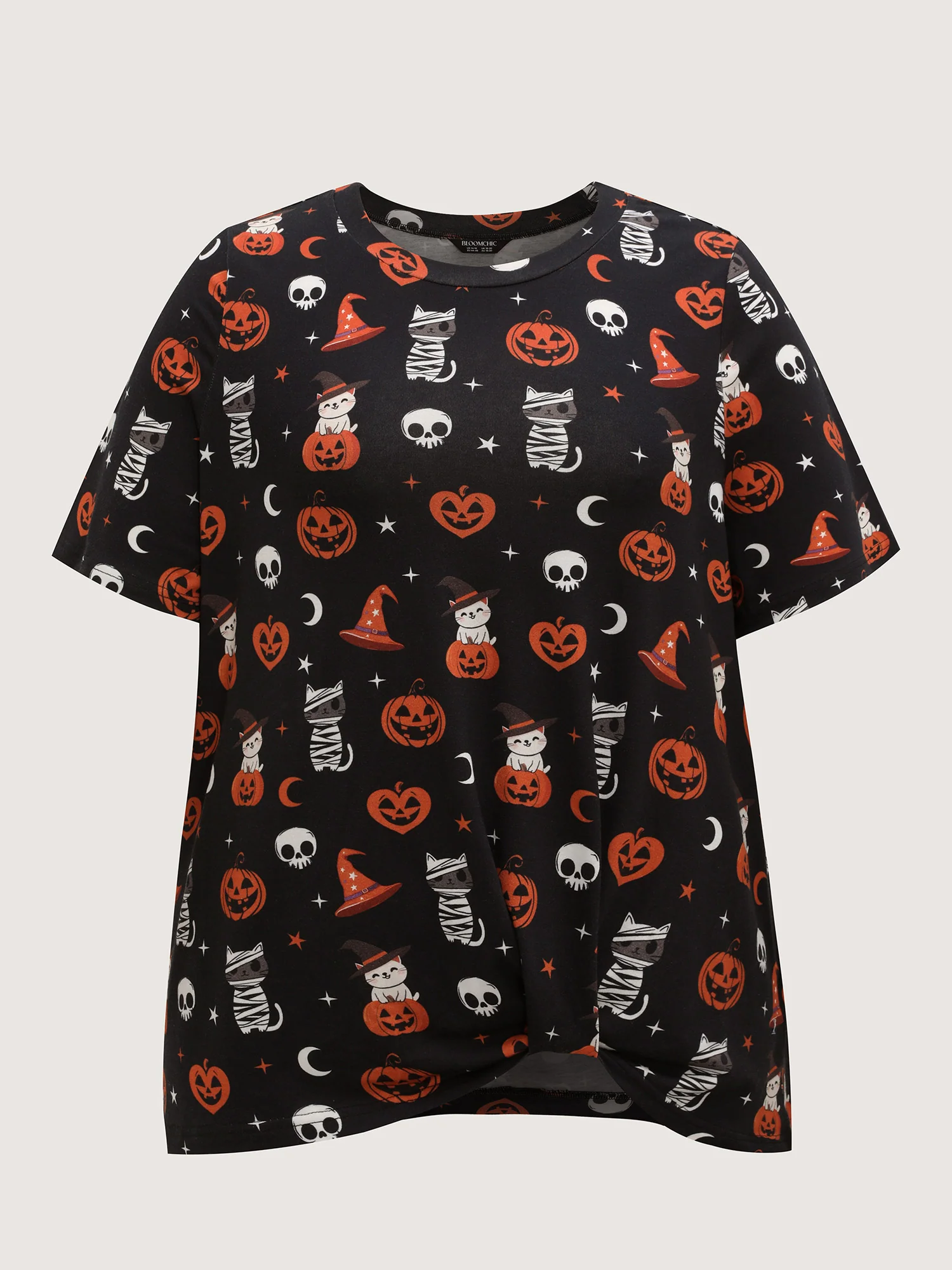 Pumpkin Everywhere Print Overlap Hem T-Shirt - Image 6