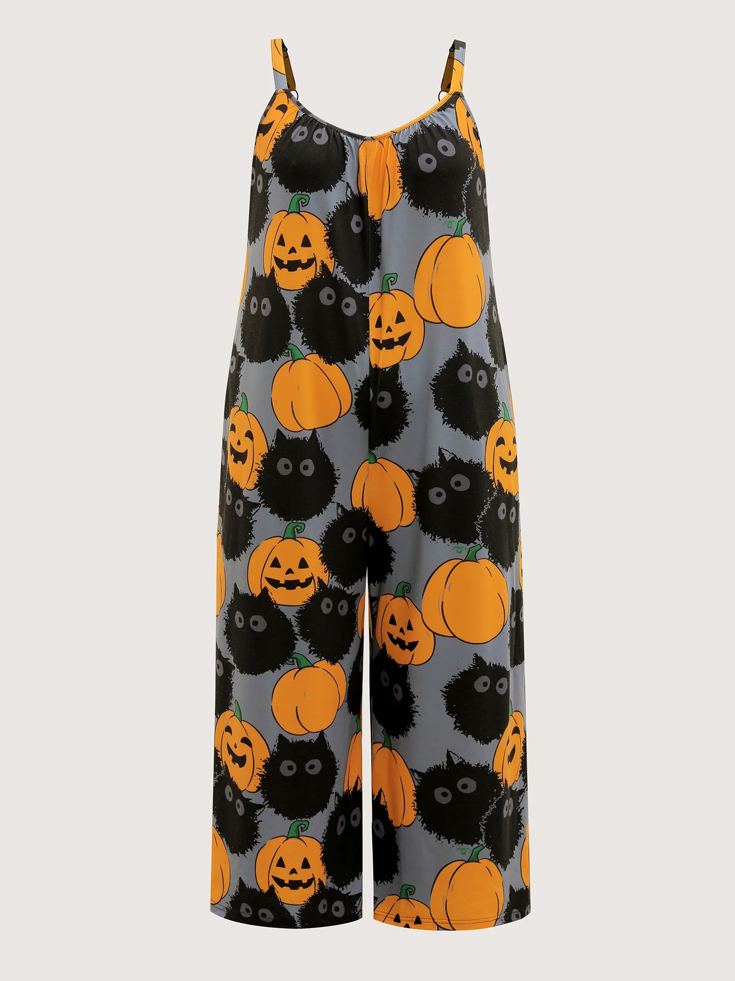 Pumpkin Everywhere Print Wide-Leg Pajama Jumpsuit - Image 7