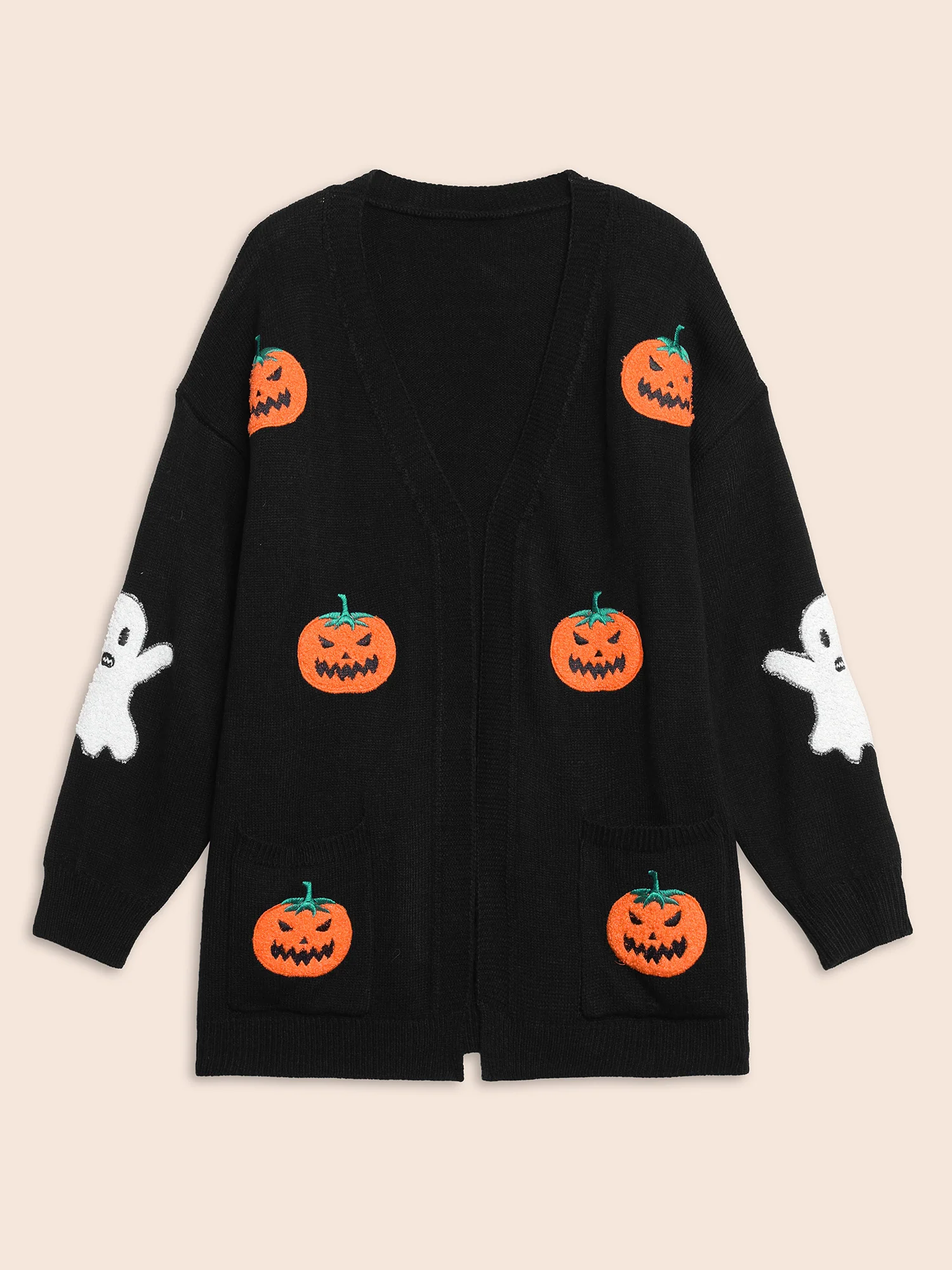 Pumpkin Ghost Embroidery Open Cardigan - Image 11