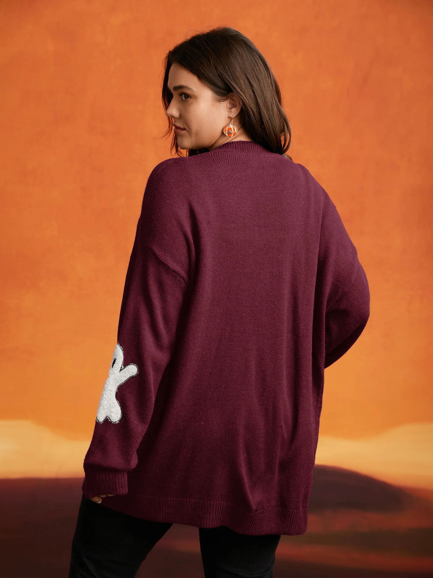 Pumpkin Ghost Embroidery Open Cardigan - Image 13