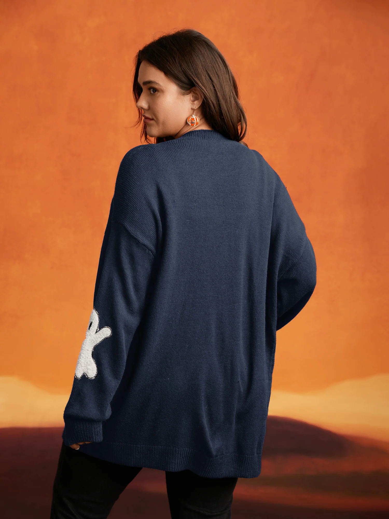 Pumpkin Ghost Embroidery Open Cardigan - Image 17