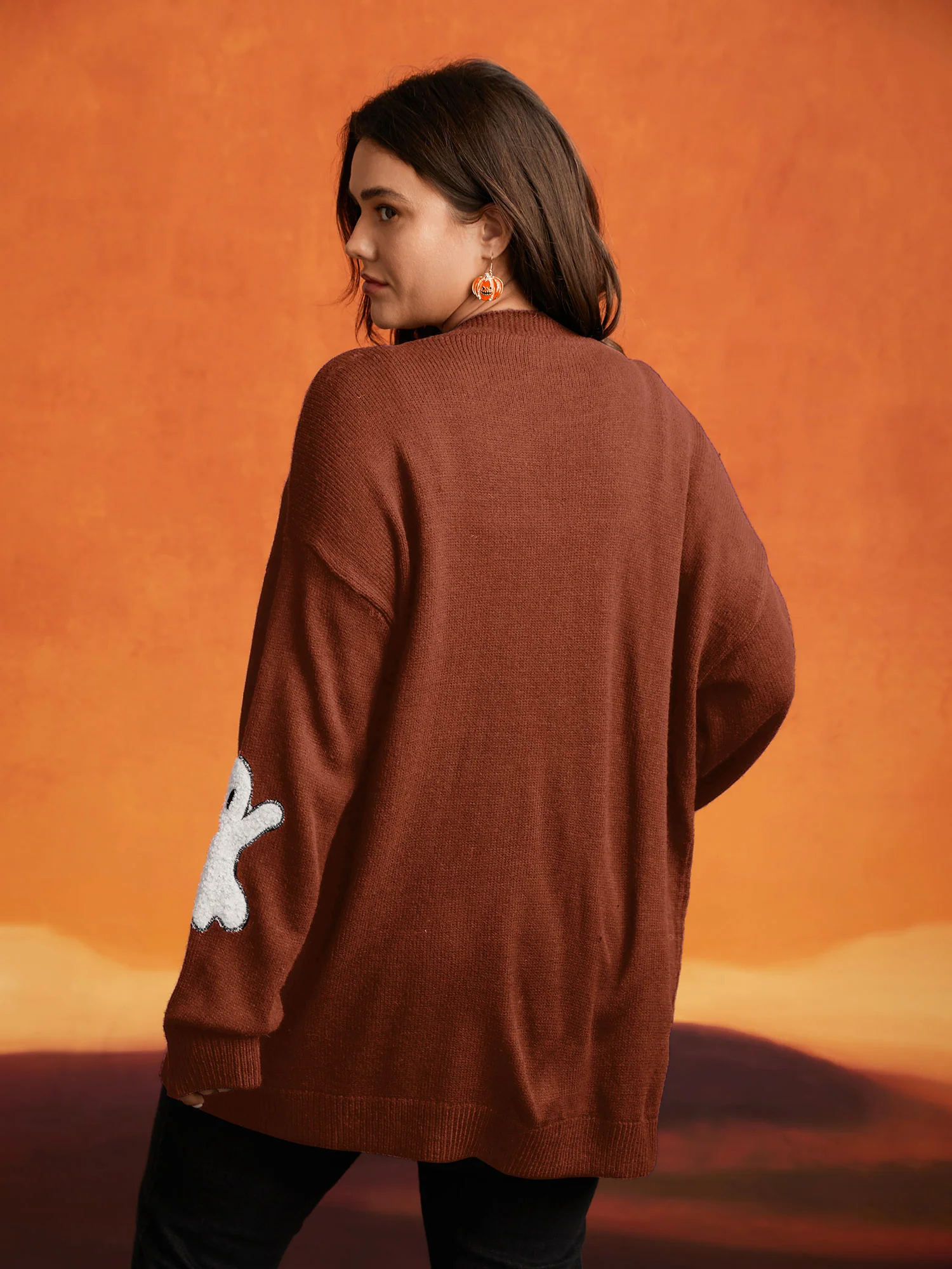 Pumpkin Ghost Embroidery Open Cardigan - Image 21