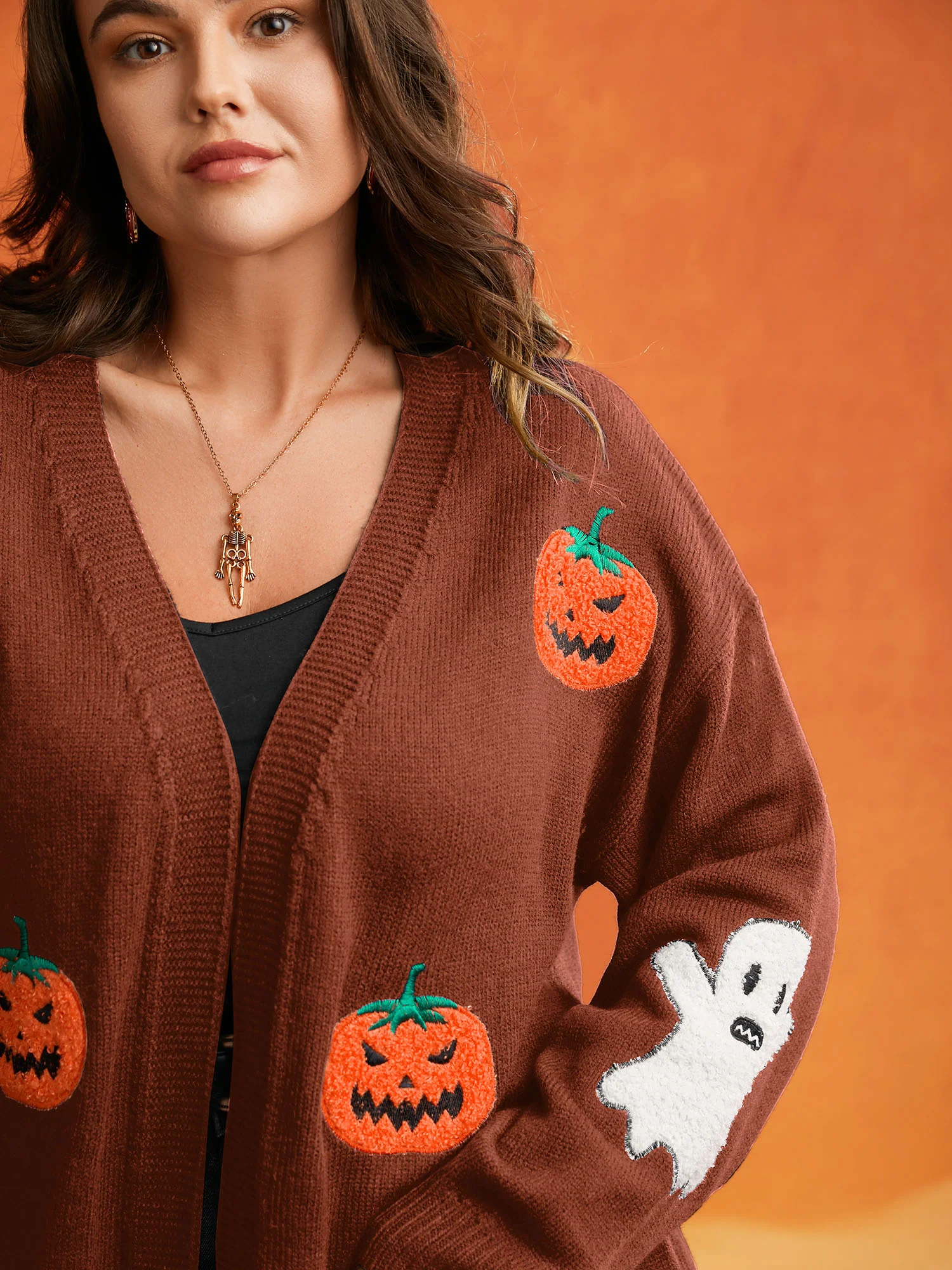 Pumpkin Ghost Embroidery Open Cardigan - Image 23