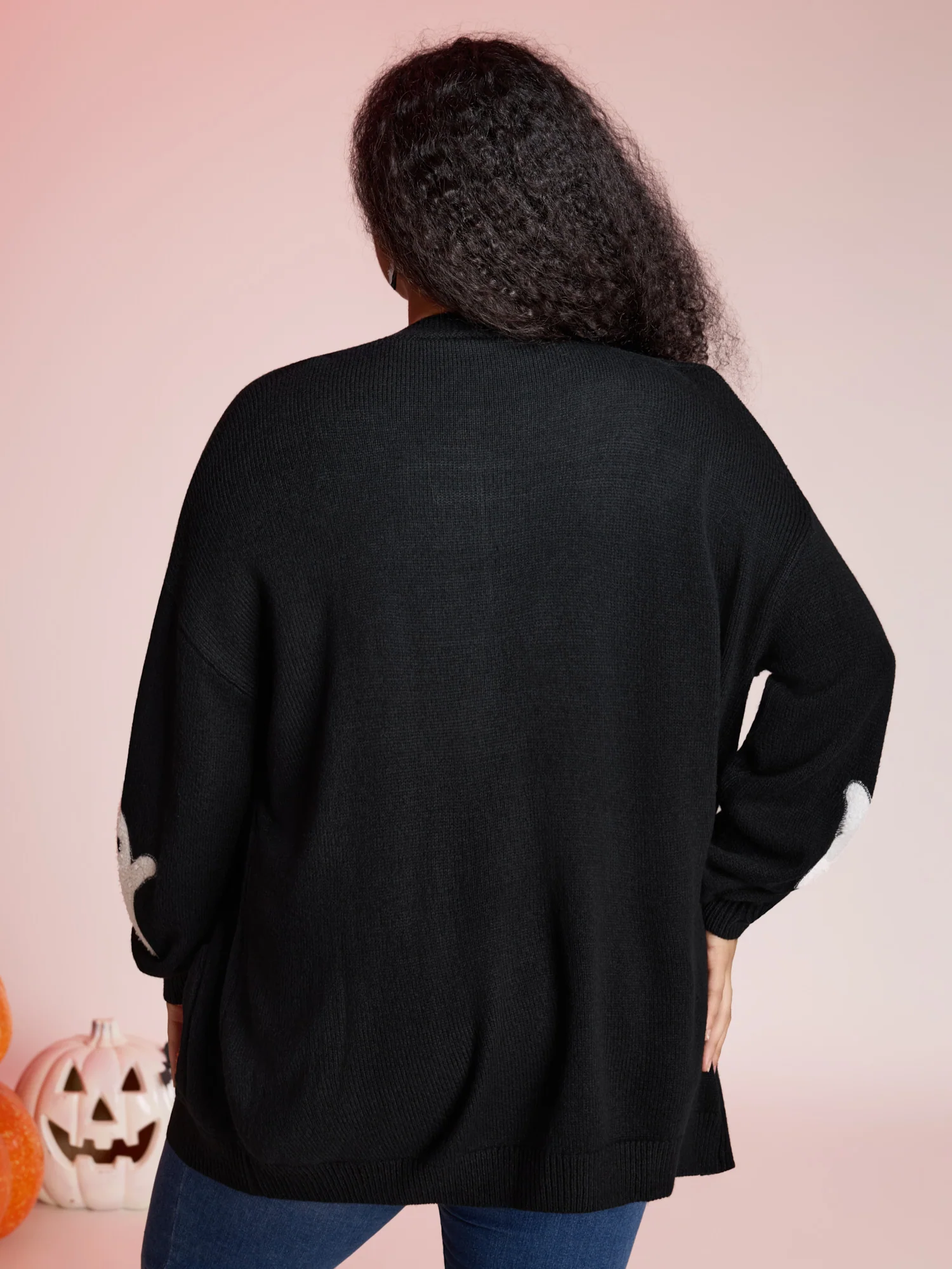 Pumpkin Ghost Embroidery Open Cardigan - Image 8
