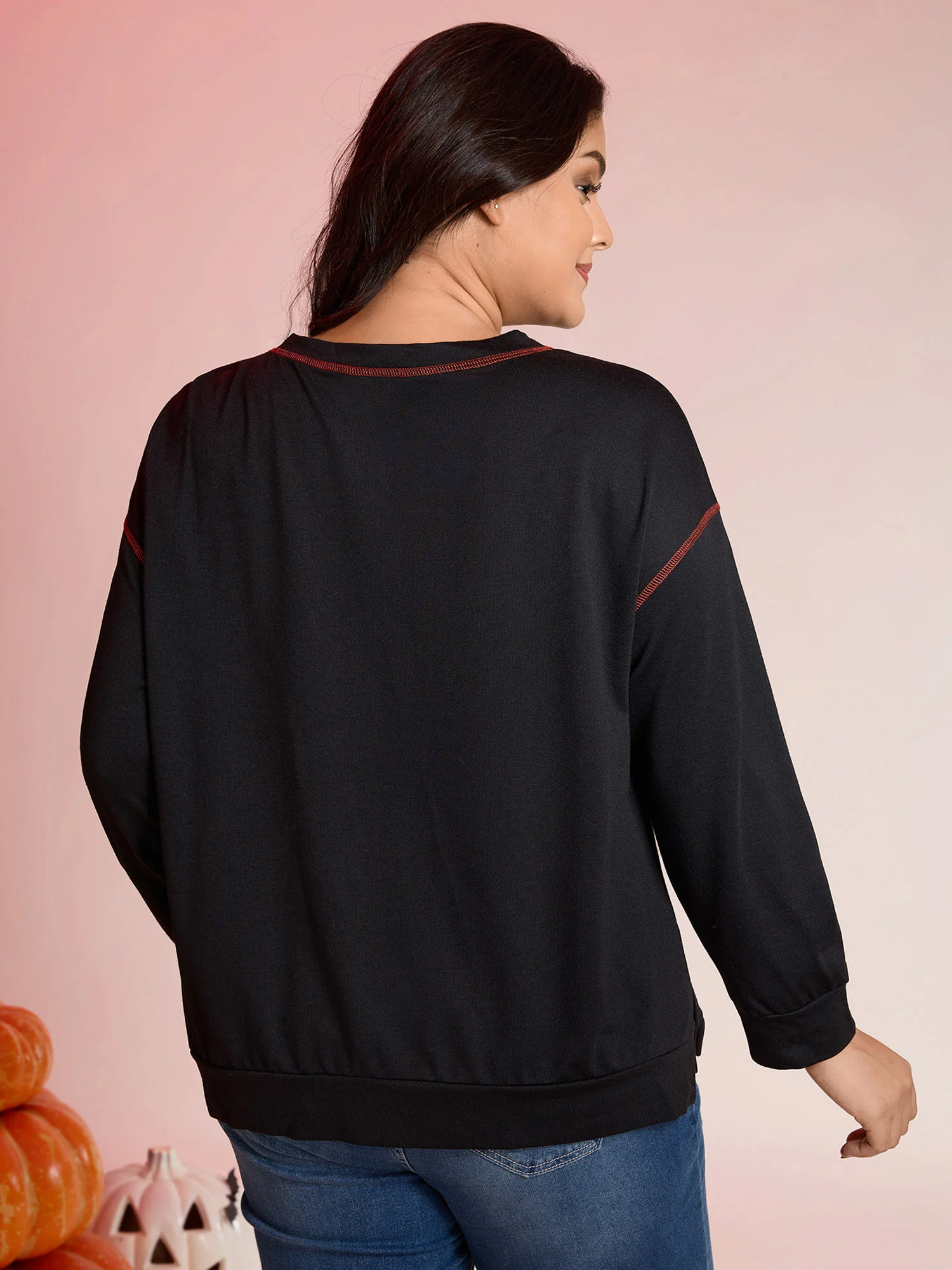 Pumpkin Halloween Print Drop Shoulder Sweatshirt - Image 4