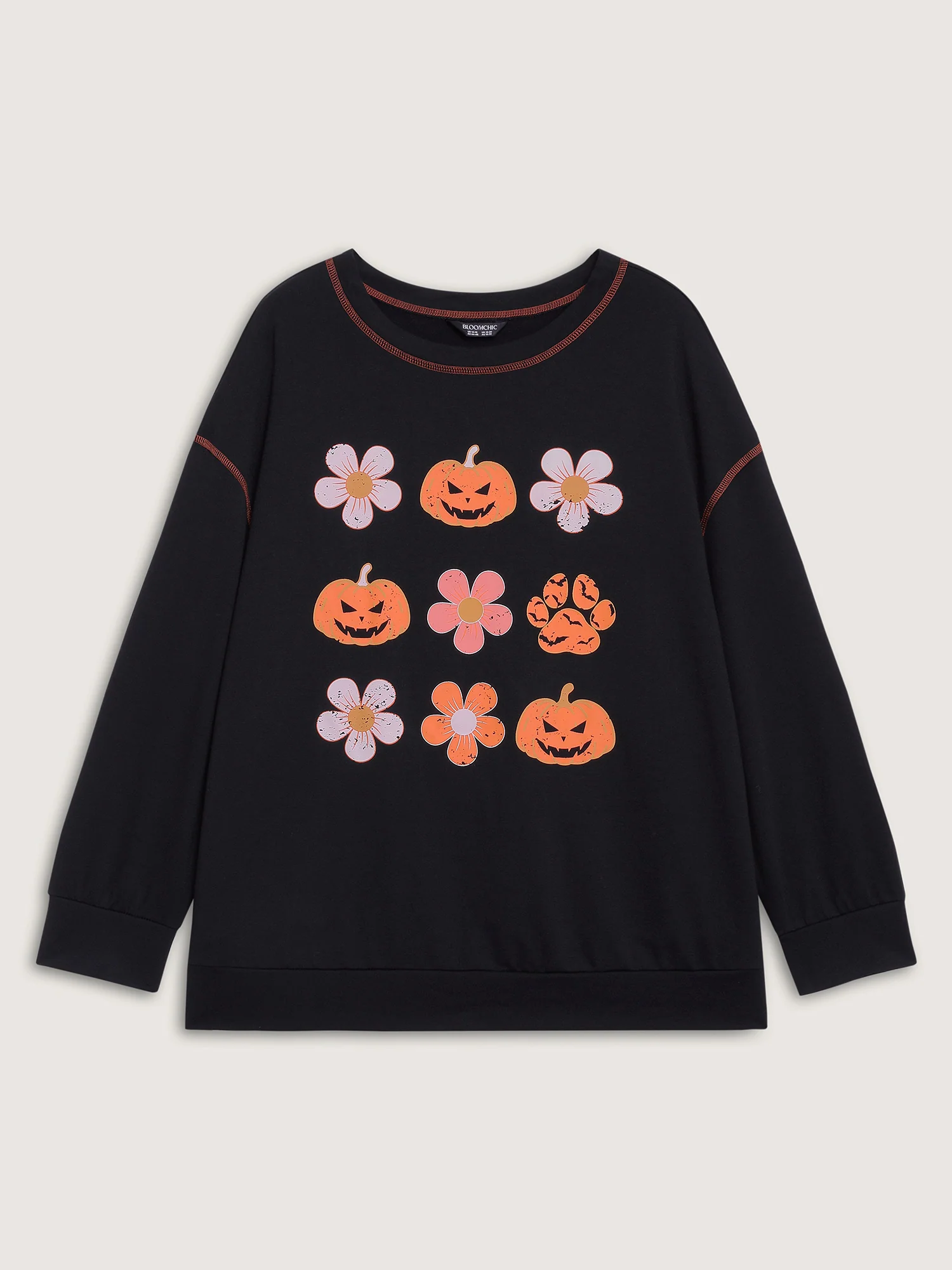 Pumpkin Halloween Print Drop Shoulder Sweatshirt - Image 6
