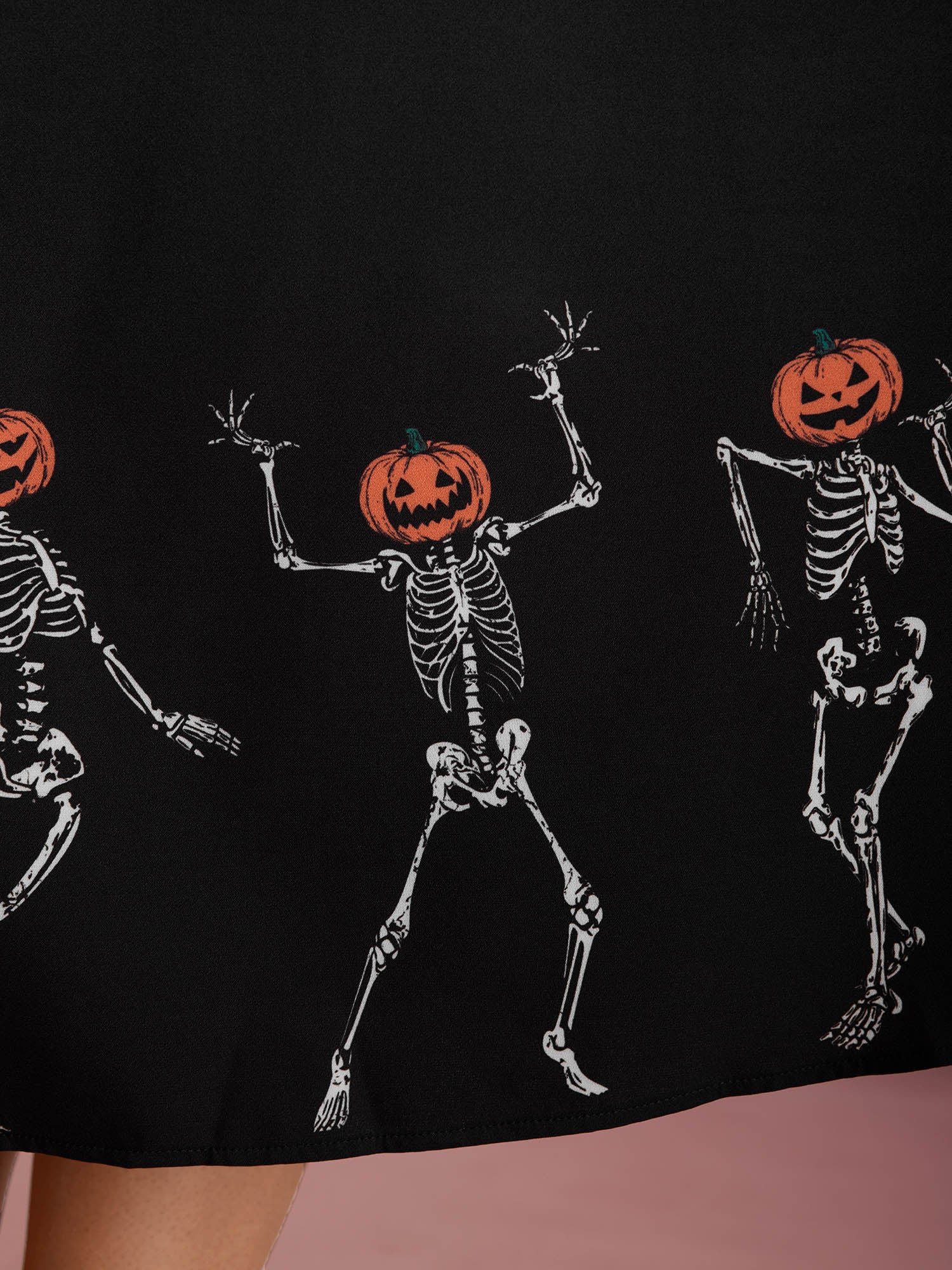 Pumpkin Head Skeleton Print Flared Midi Dress - Image 5