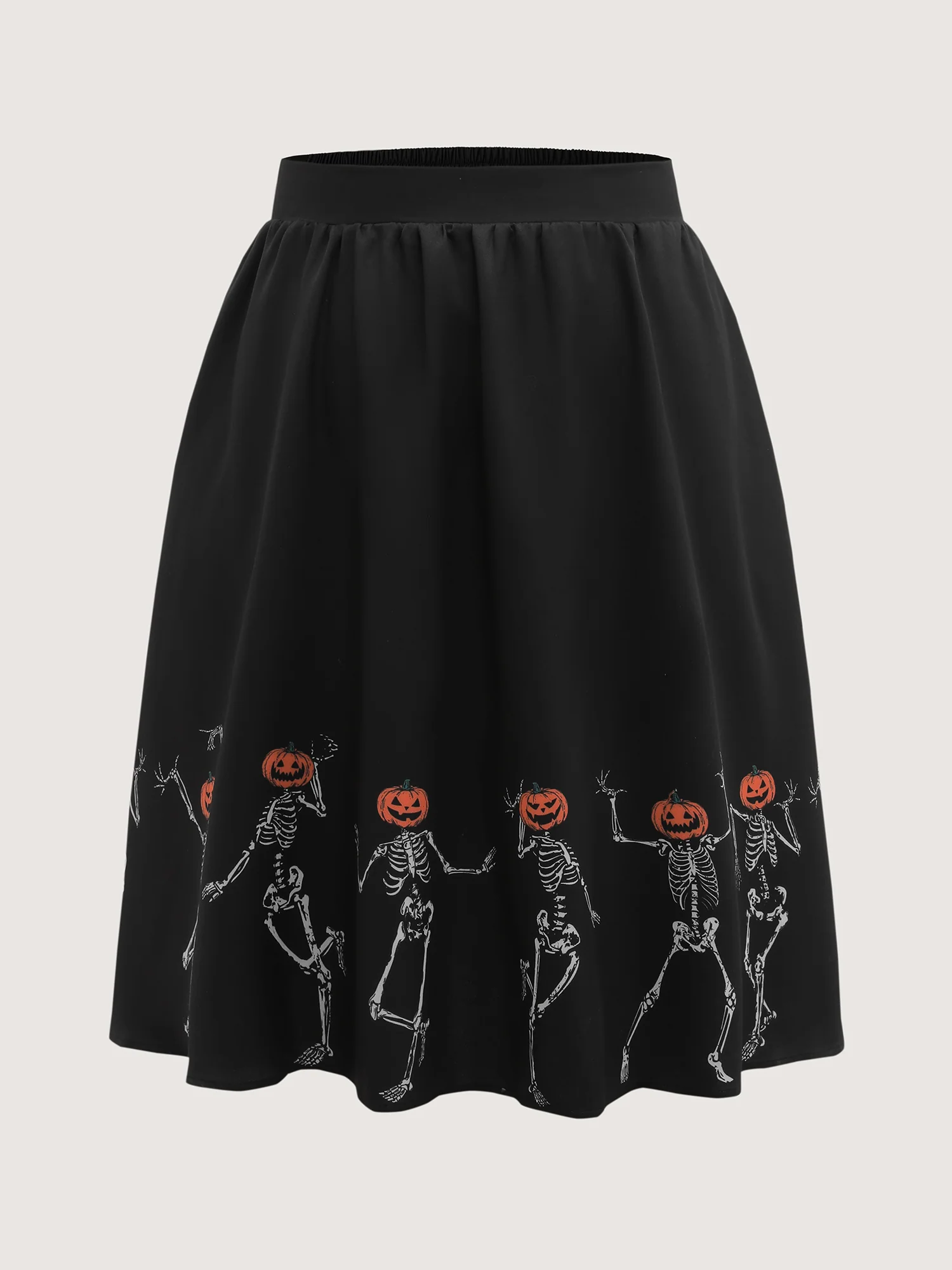 Pumpkin Head Skeleton Print Flared Midi Dress - Image 9