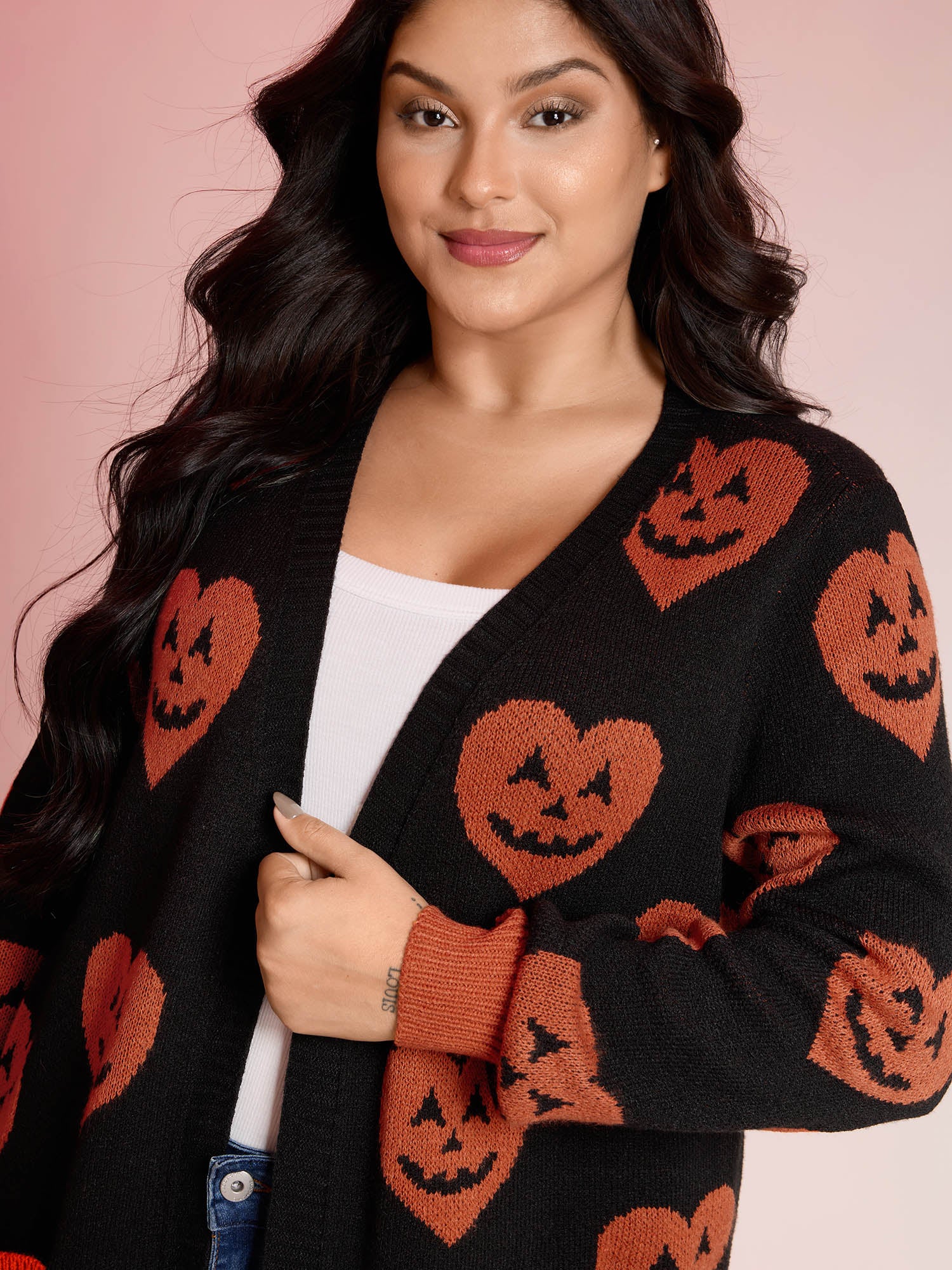 Pumpkin Hearts Halloween Pockets Cardigan - Image 2